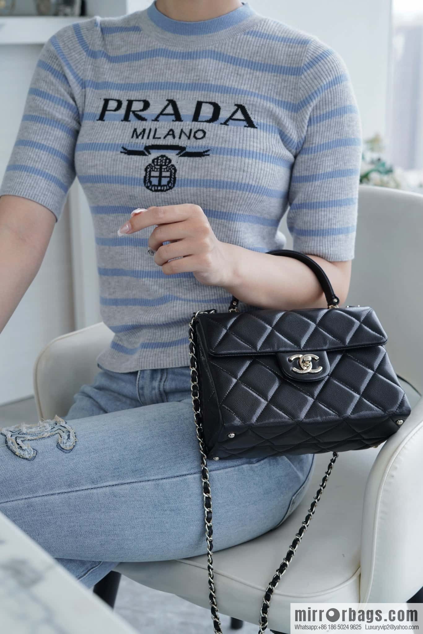 CHANEL 24p handle Kelly box, black small AS4711