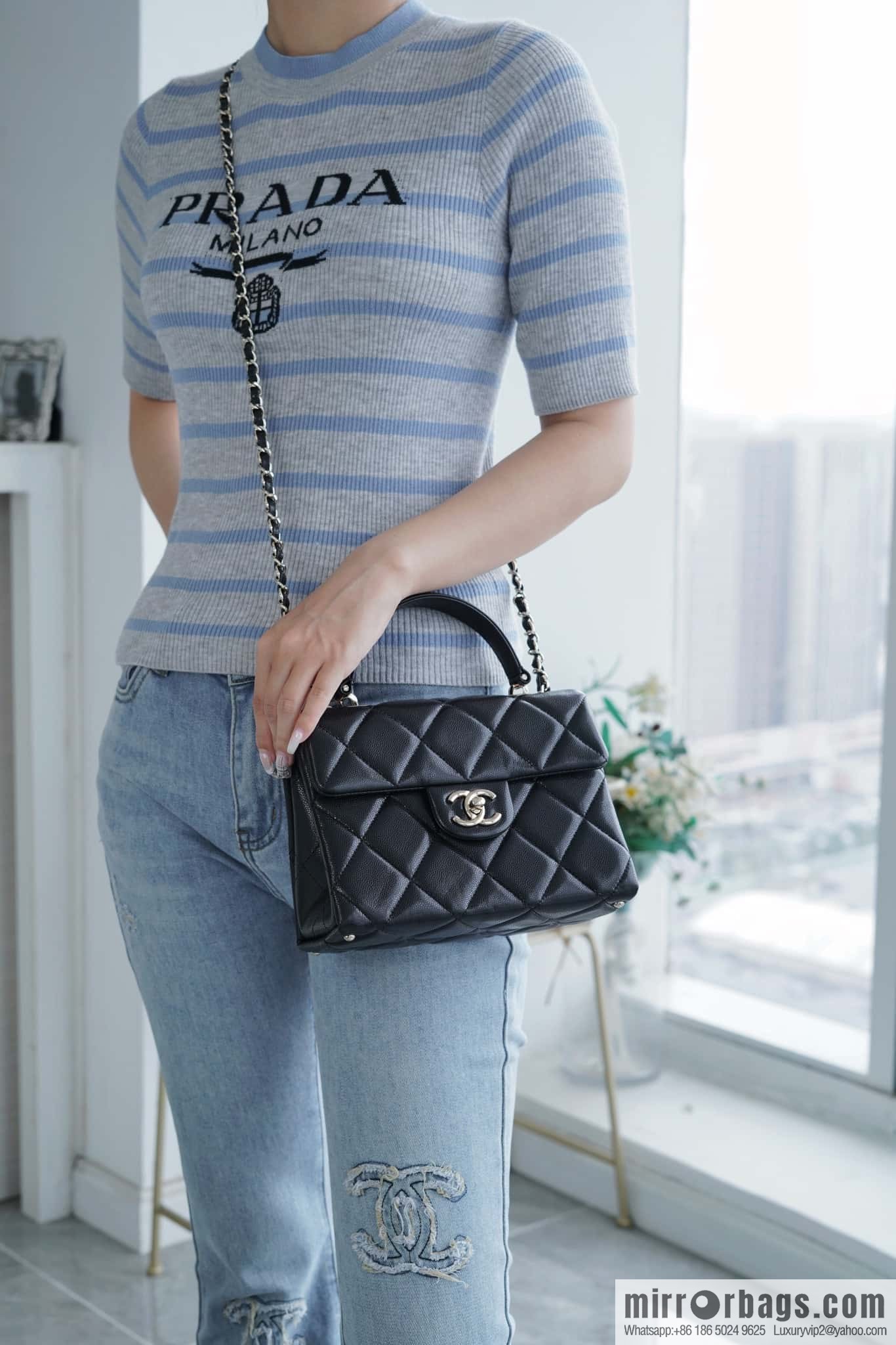CHANEL 24p handle Kelly box, black small AS4711