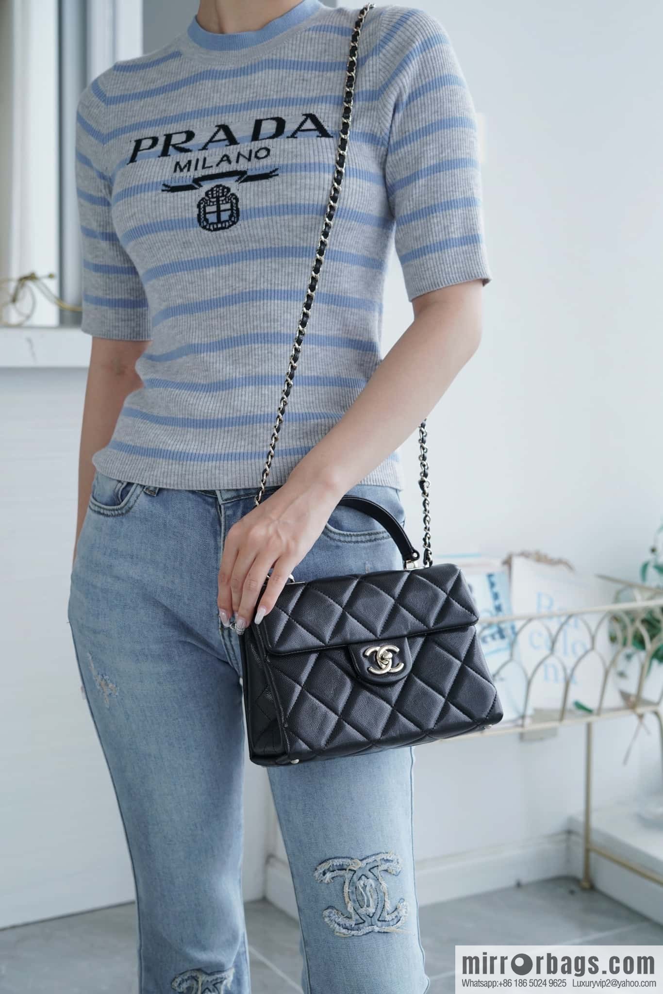 CHANEL 24p handle Kelly box, black small AS4711