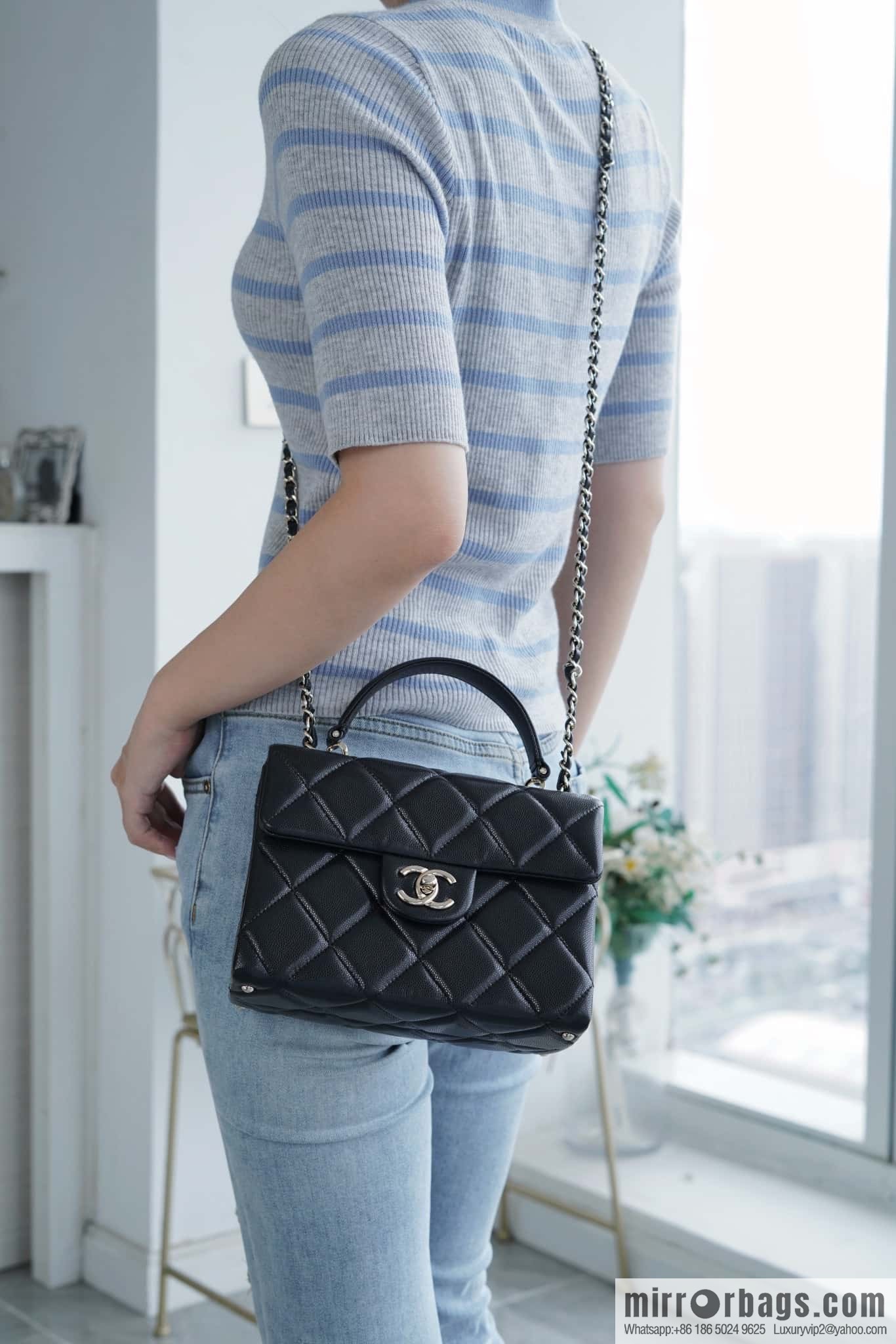CHANEL 24p handle Kelly box, black small AS4711