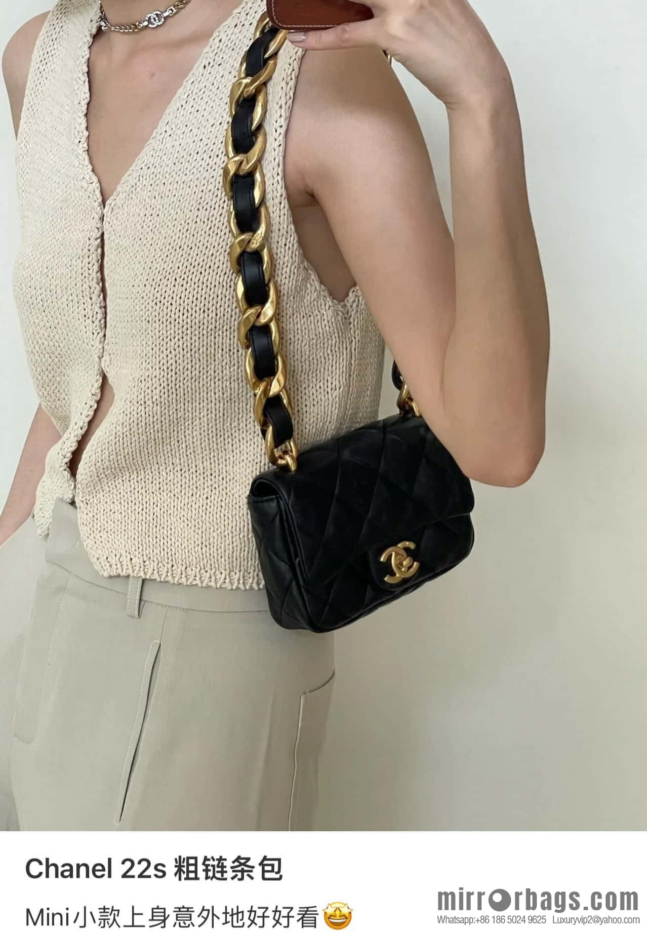 𝗖𝗵𝗮𝗻𝗲𝗹 𝟮𝟮𝘀 thick chain cf armpit bag Genuine leather AS3213