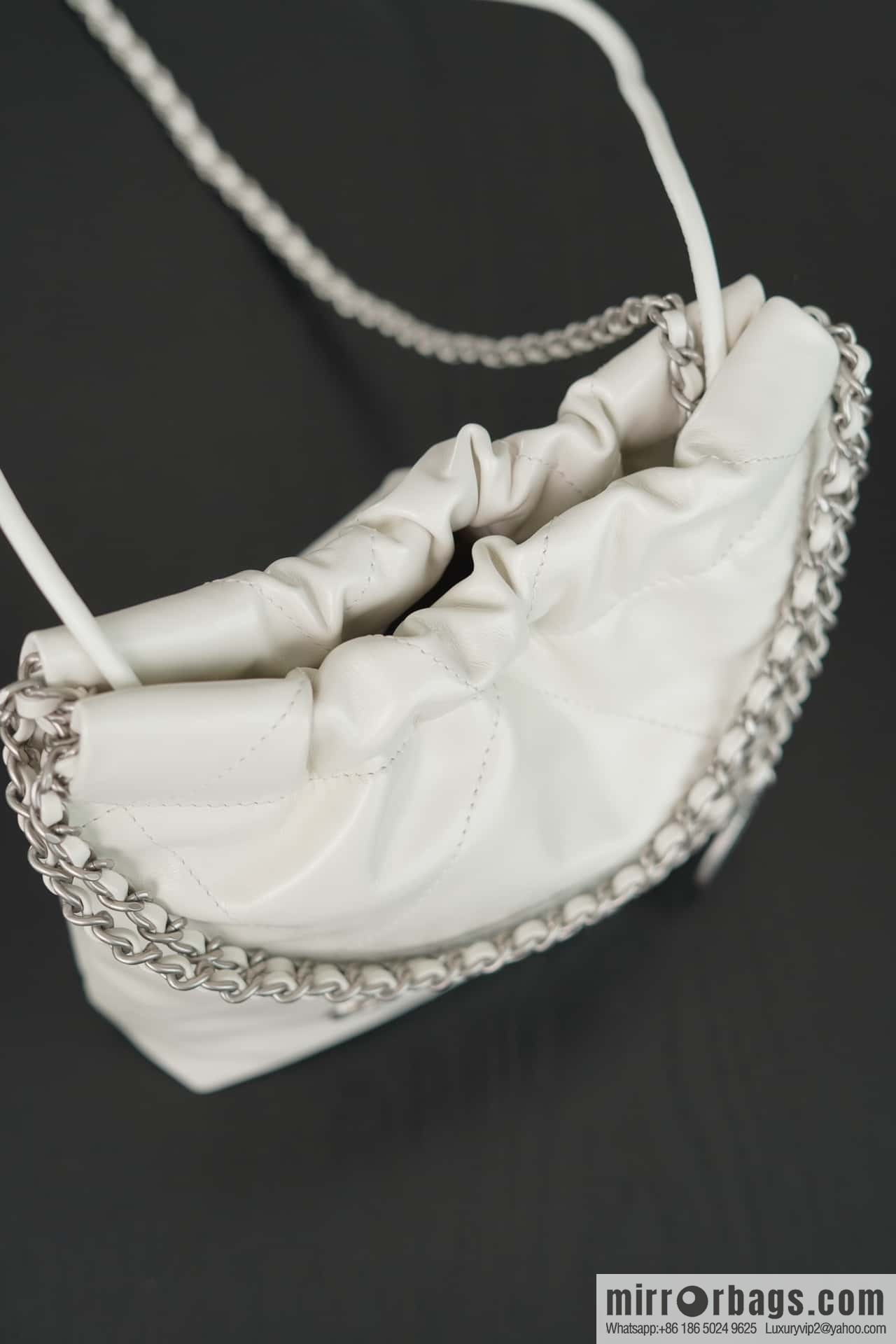 𝐂𝐇𝐀𝐍𝐄𝐋 23S 22Mini bag silver, genuine leather AS3980