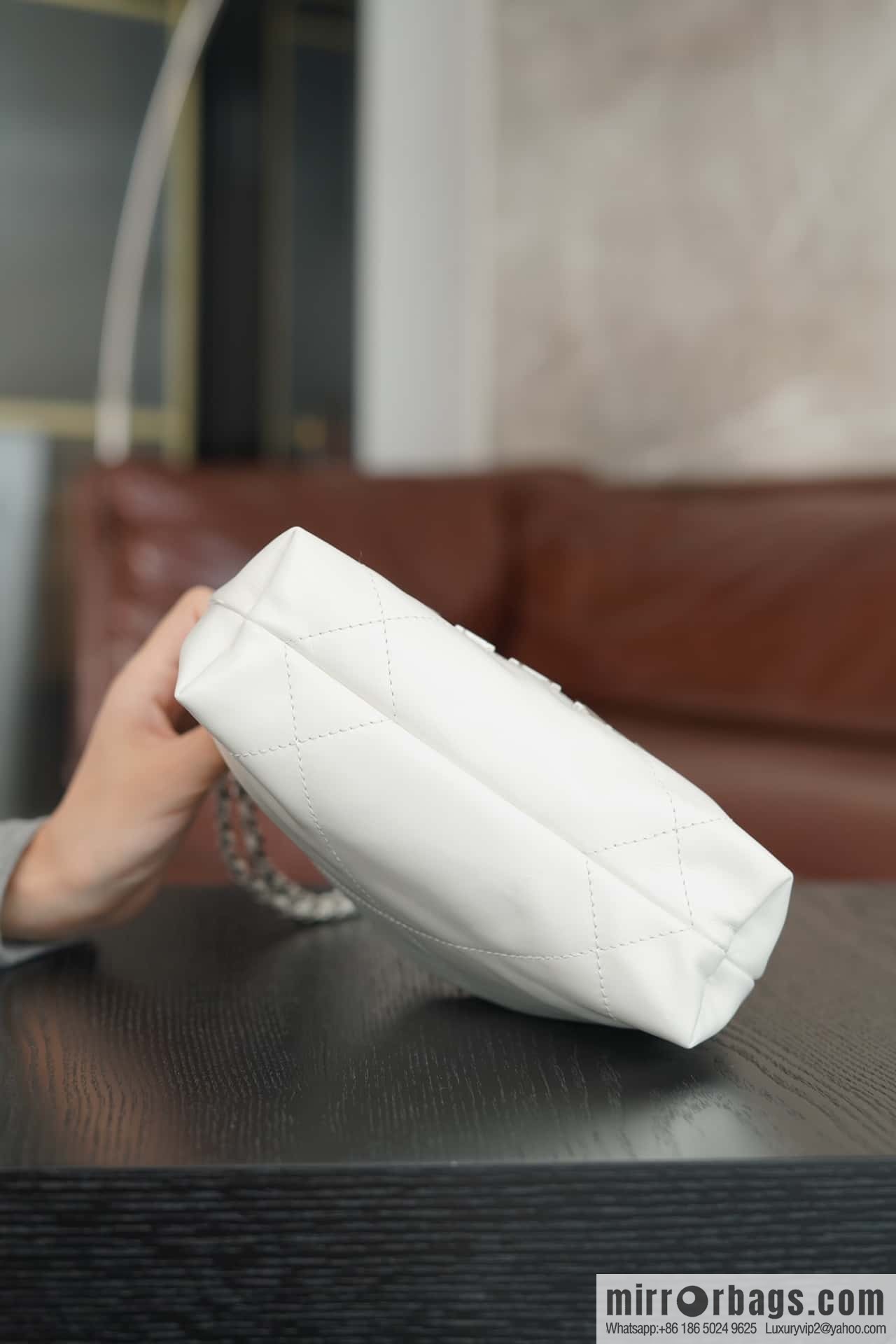 𝐂𝐇𝐀𝐍𝐄𝐋 23S 22Mini bag silver, genuine leather AS3980