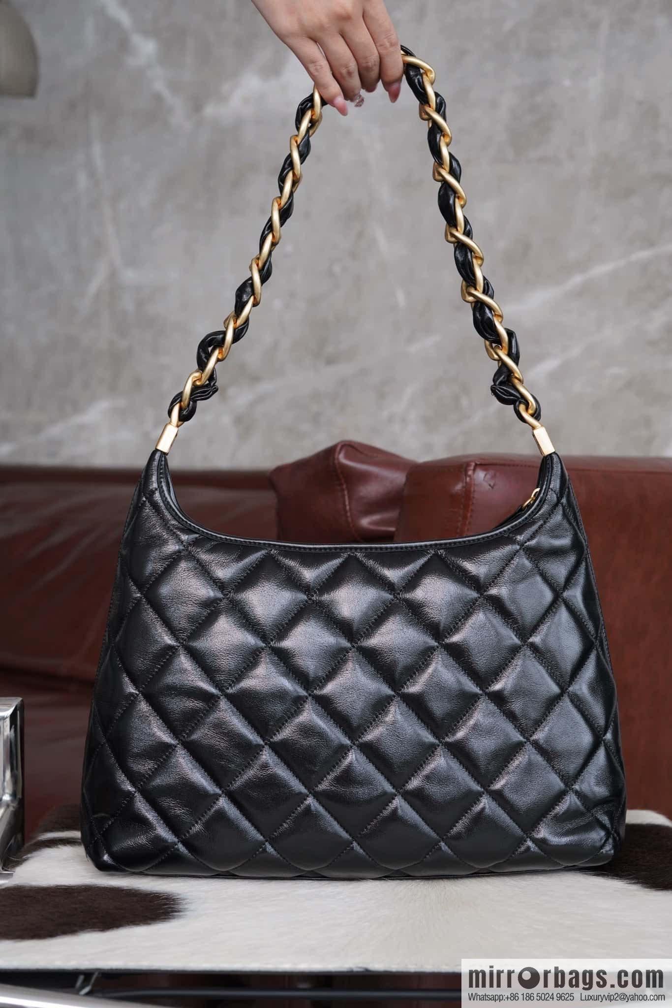 𝐂𝐡𝐚𝐧𝐞𝐥 𝟮𝟰𝗮 Premium Handicraft Workshop Hobo Black, Large, Genuine Leather AS4923