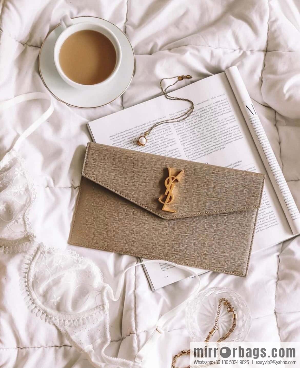 YSL 𝑼𝒑𝒕𝒐𝒘𝒏_ Caviar Clutch 565739 apricot