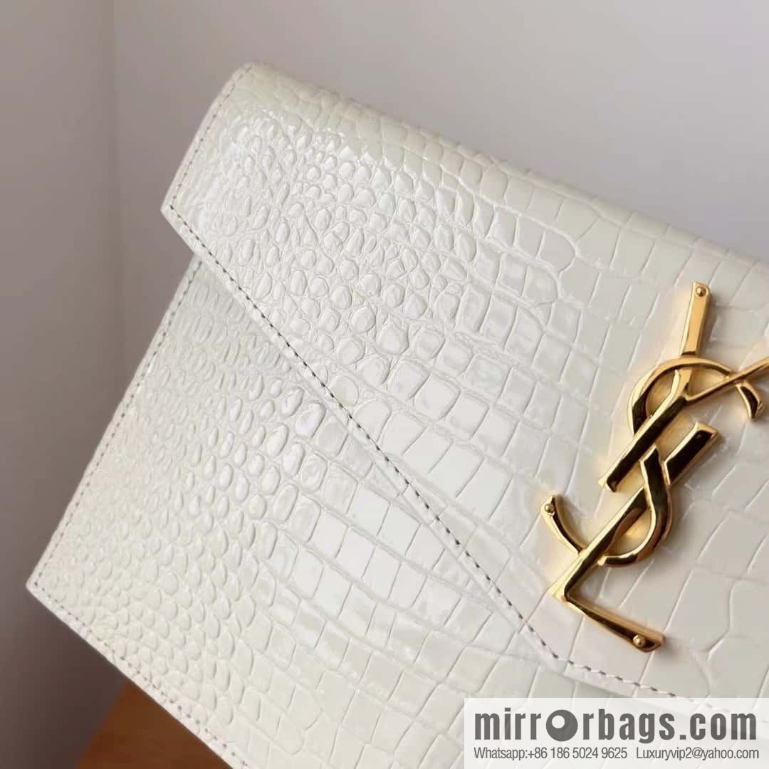YSL 𝑼𝒑𝒕𝒐𝒘𝒏_ crocodile pattern clutch bag 565739 white/gold buckle