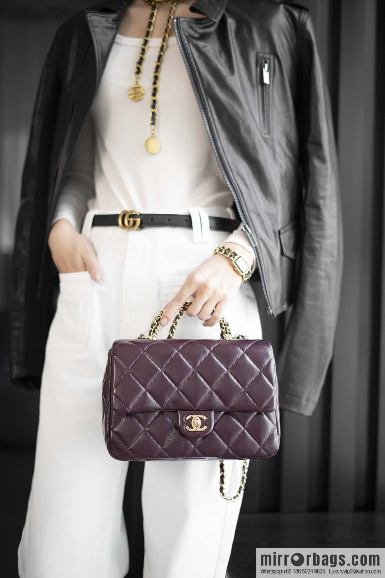 ππππππ πππ Flap New thick chain handle, burgundy, large AS5043 B17665 NZG79