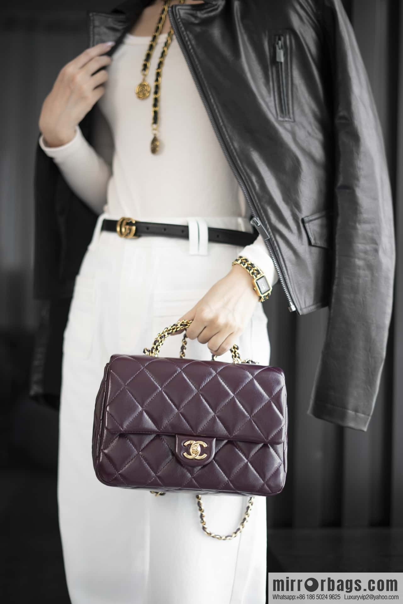 ππππππ πππ Flap New thick chain handle, burgundy, large AS5043 B17665 NZG79