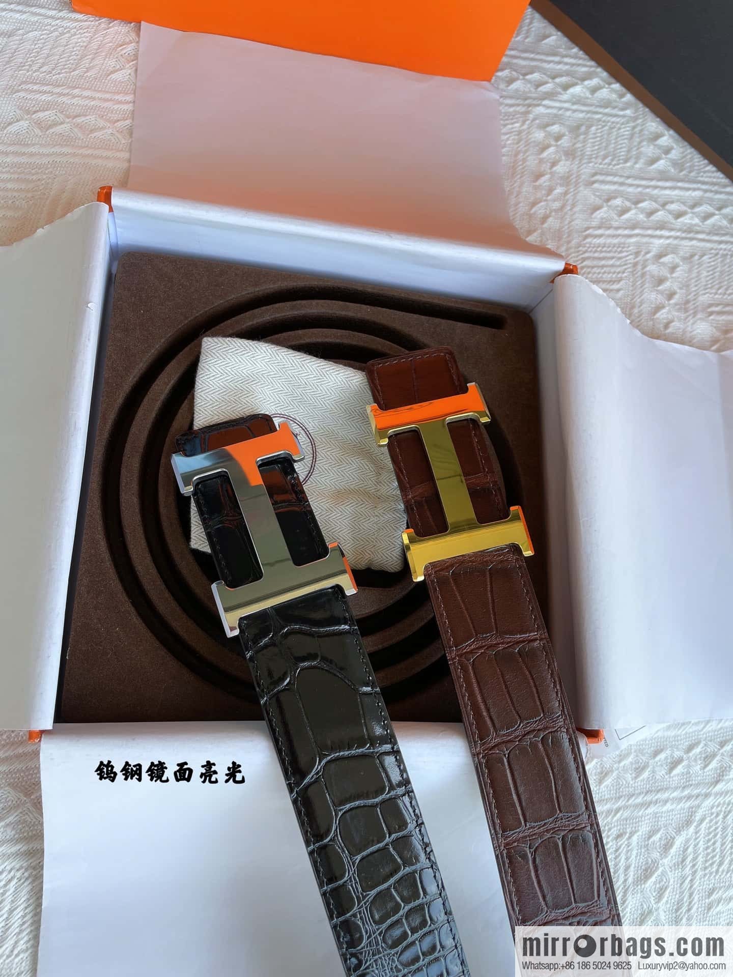 Hermes Hermes, exquisite Wu Gang glossy buckle, imported cowhide pressed crocodile pattern cowhide belt 38cm