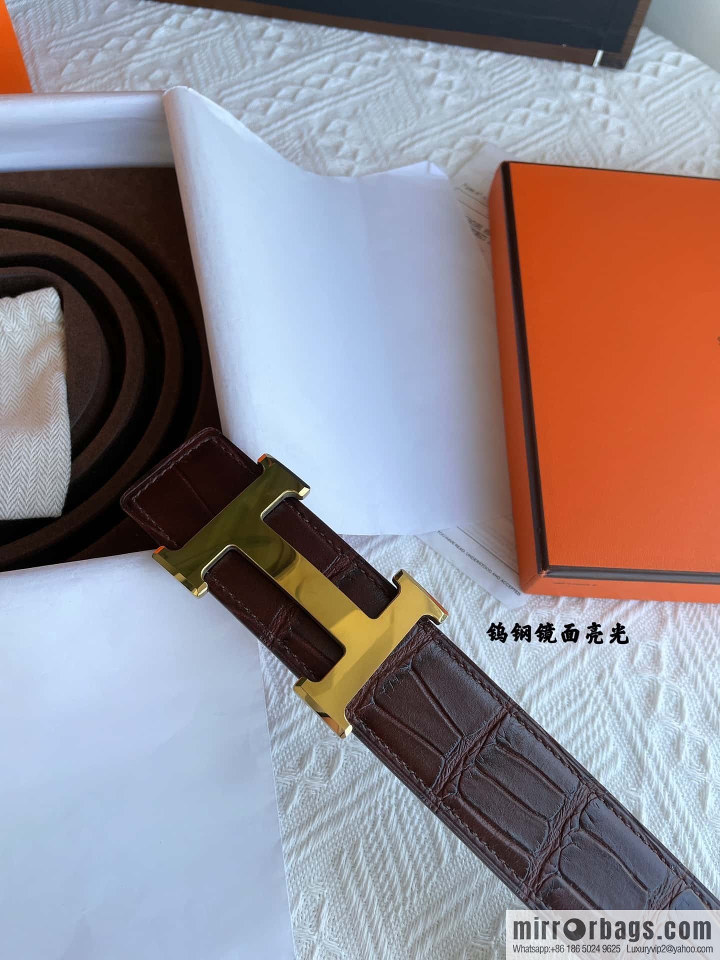 Hermes Hermes, exquisite Wu Gang glossy buckle, imported cowhide pressed crocodile pattern cowhide belt 38cm