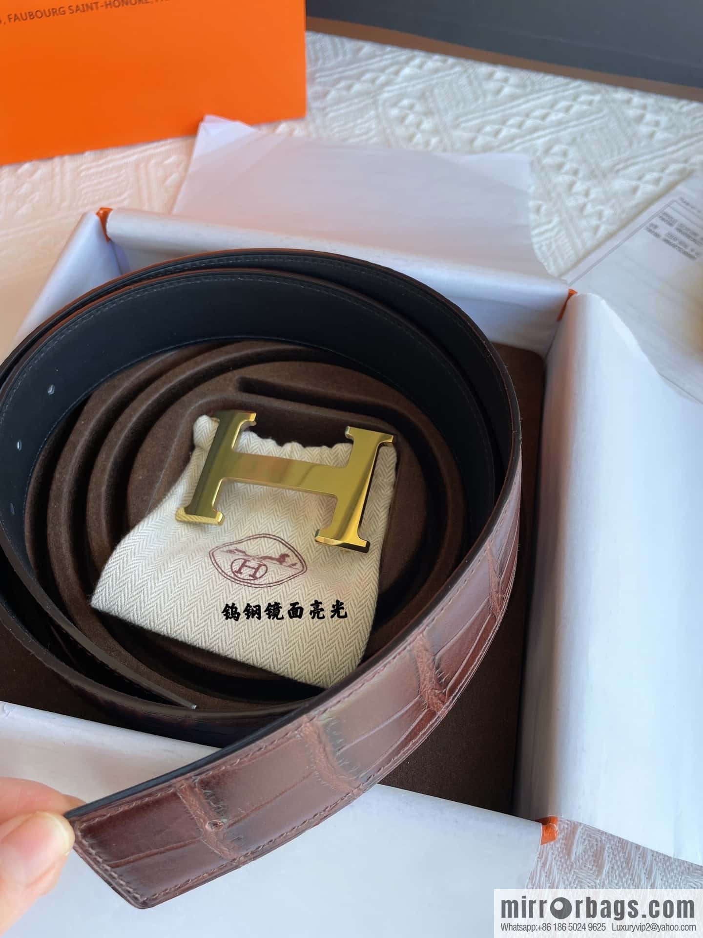 Hermes Hermes, exquisite Wu Gang glossy buckle, imported cowhide pressed crocodile pattern cowhide belt 38cm