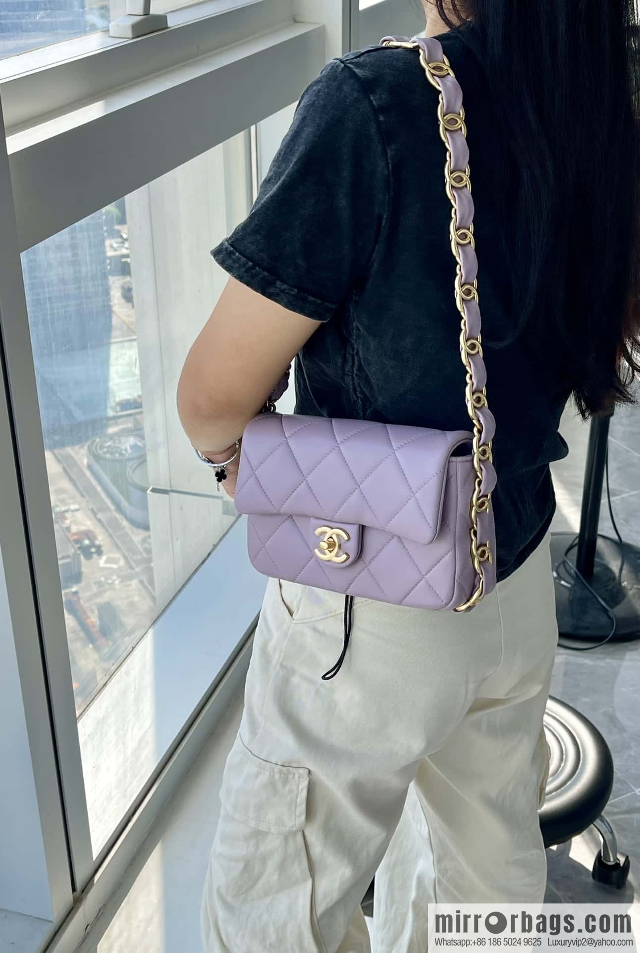 𝐂𝐇𝐀𝐍𝐄𝐋 24K thick chain armpit bag, large Mini taro purple AS5174