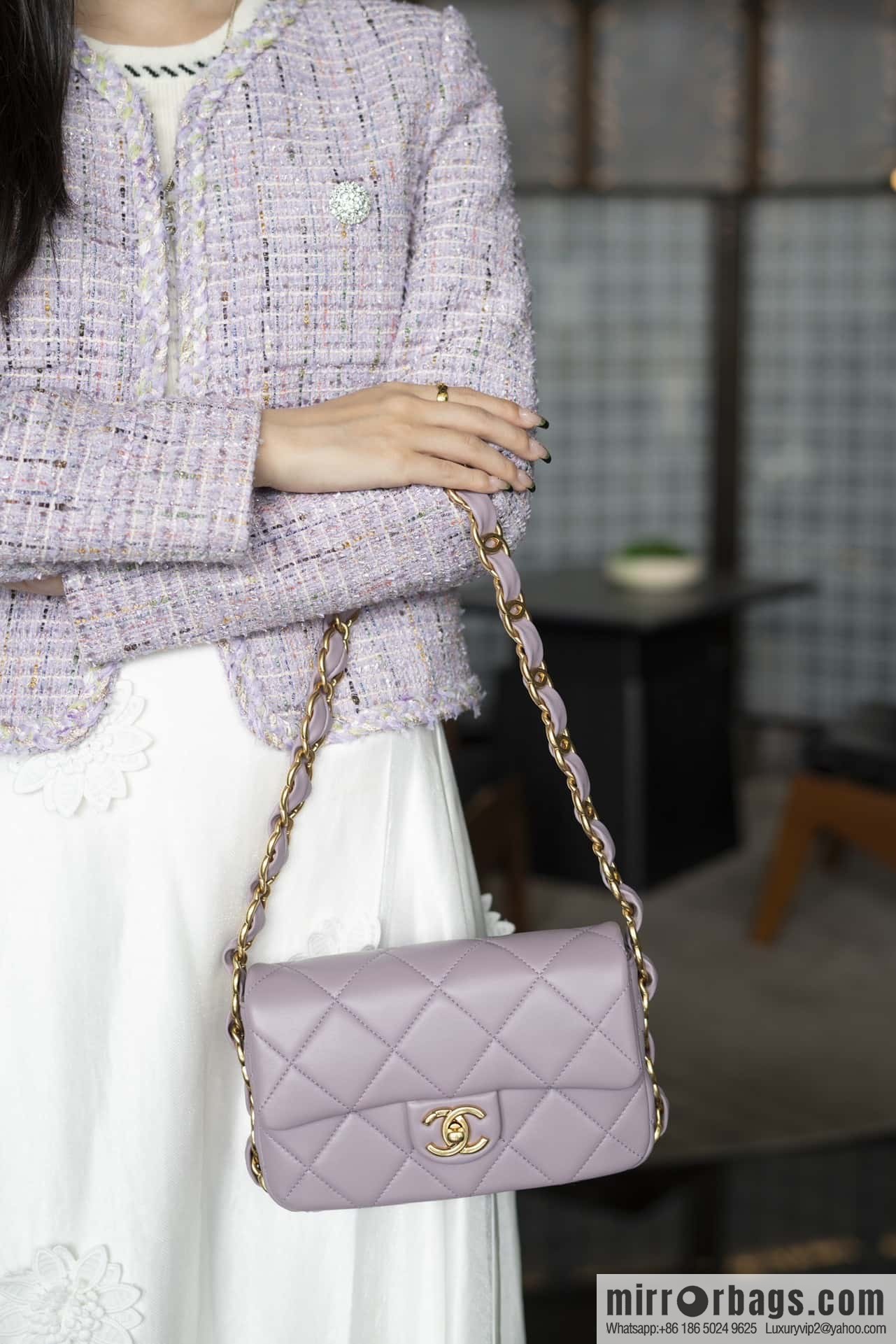 𝐂𝐇𝐀𝐍𝐄𝐋 24K thick chain armpit bag, large Mini taro purple AS5174