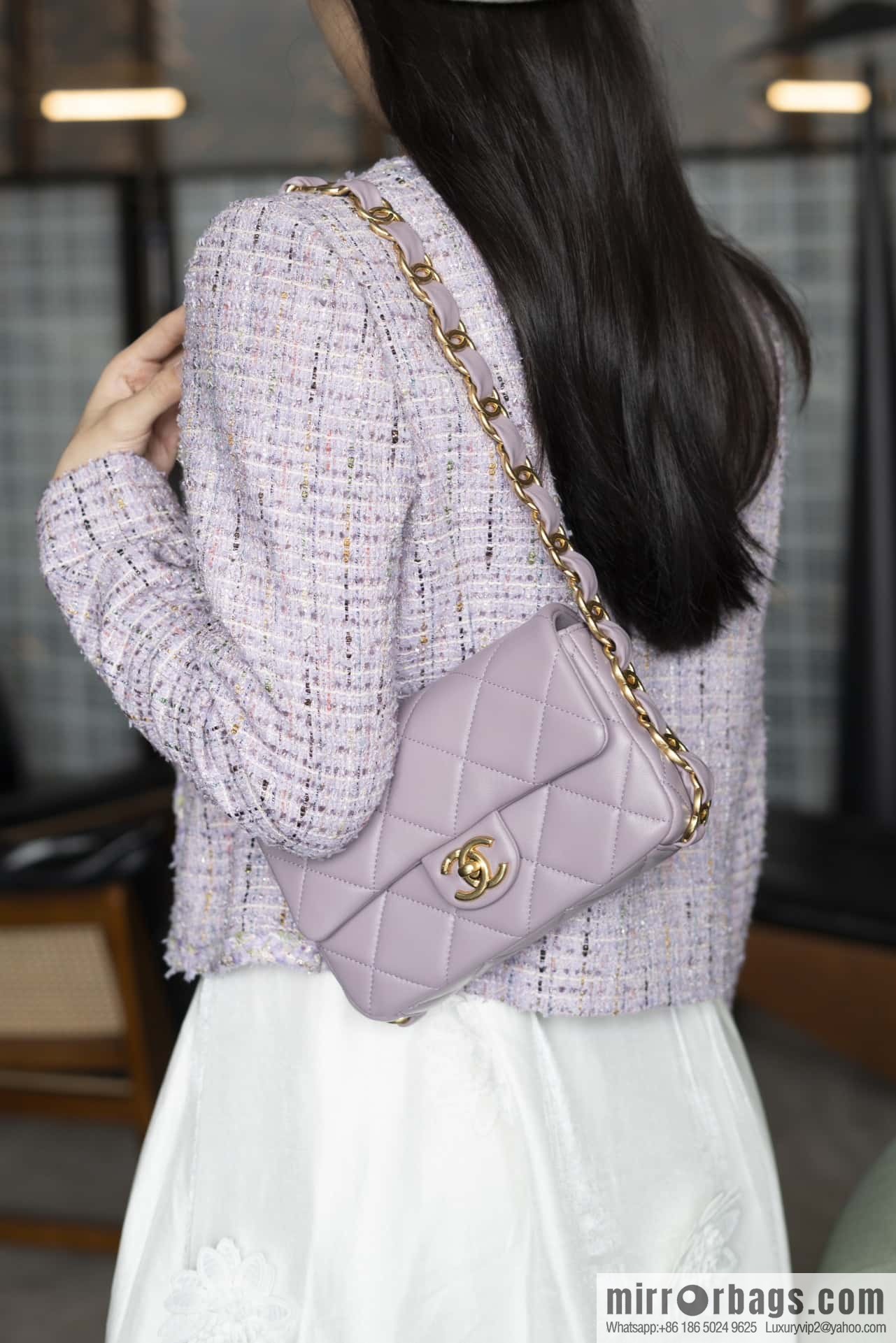 𝐂𝐇𝐀𝐍𝐄𝐋 24K thick chain armpit bag, large Mini taro purple AS5174