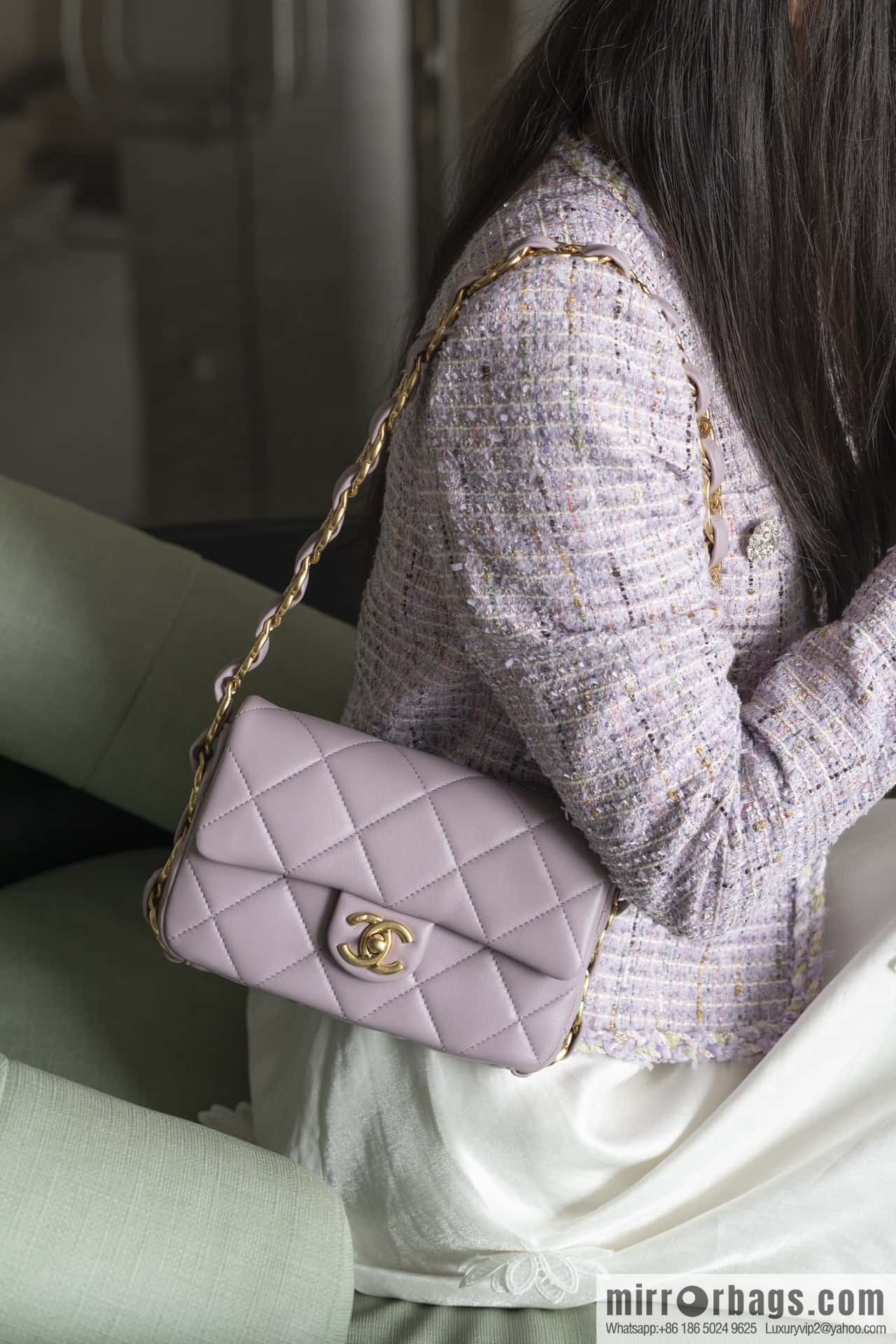 𝐂𝐇𝐀𝐍𝐄𝐋 24K thick chain armpit bag, large Mini taro purple AS5174