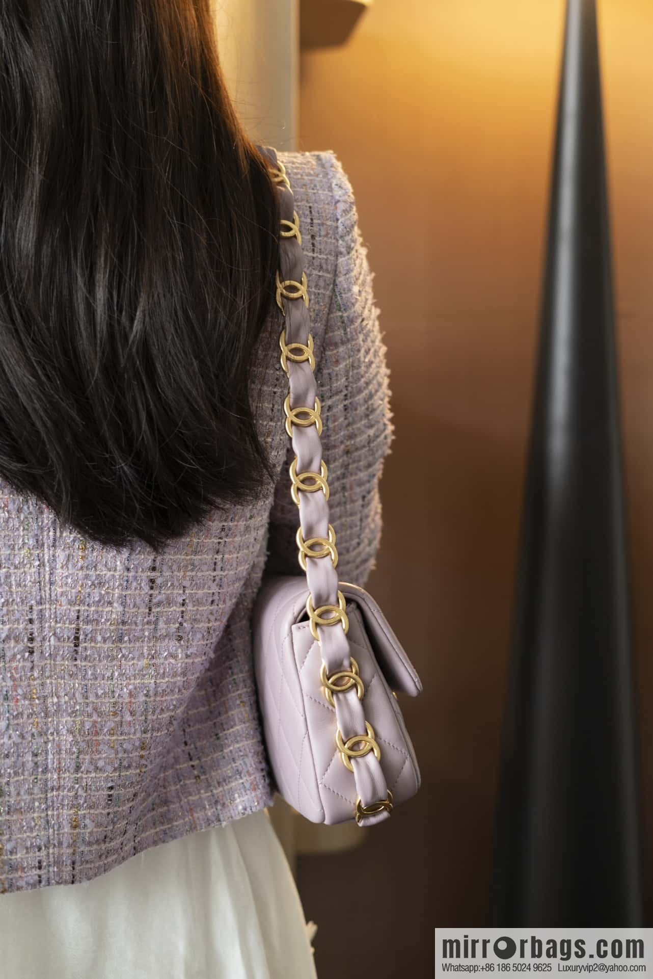 𝐂𝐇𝐀𝐍𝐄𝐋 24K thick chain armpit bag, large Mini taro purple AS5174