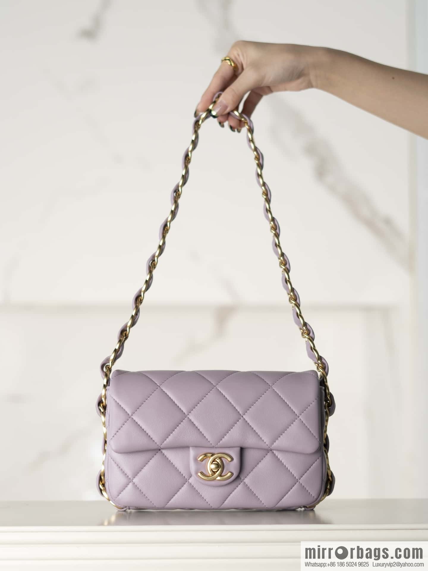 𝐂𝐇𝐀𝐍𝐄𝐋 24K thick chain armpit bag, large Mini taro purple AS5174