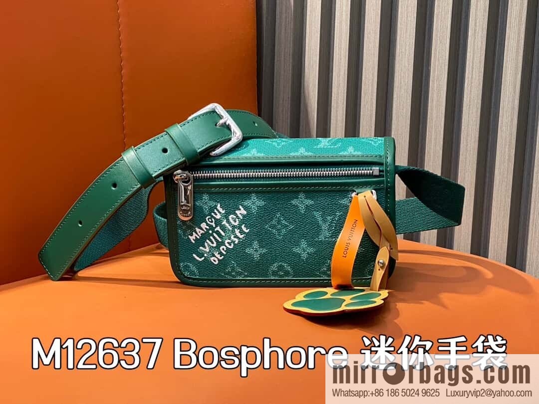 [Original order boutique] M12637 green silk screen, men's bag messenger bag series Bosphore mini handbag