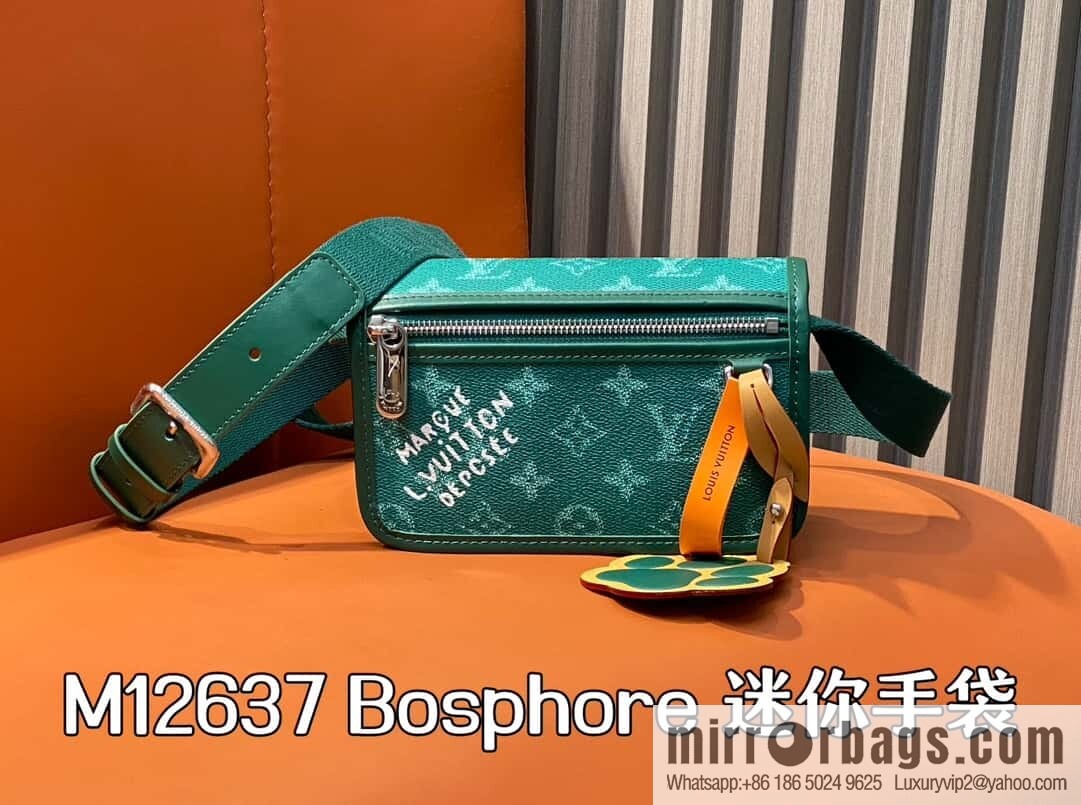 [Original order boutique] M12637 green silk screen, men's bag messenger bag series Bosphore mini handbag