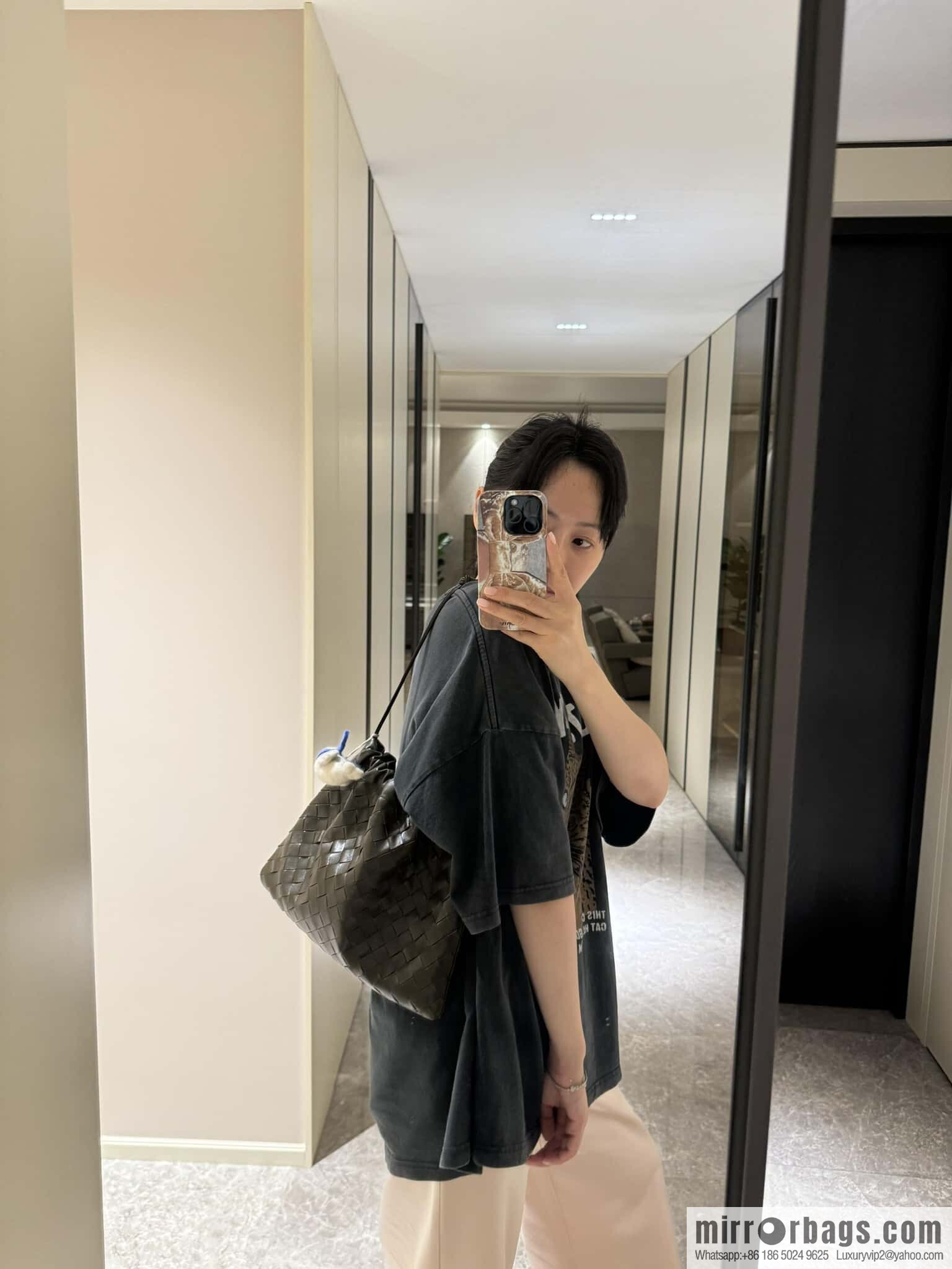 BV Medium Dustbag Clutch 796728 Khaki with Sage Green Inside