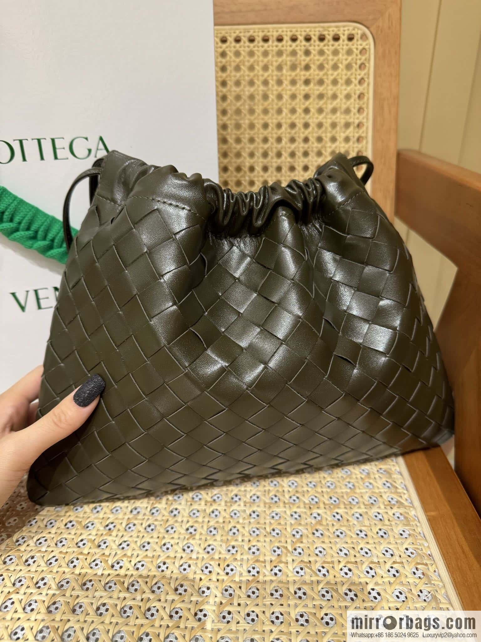 BV Medium Dustbag Clutch 796728 Khaki with Sage Green Inside