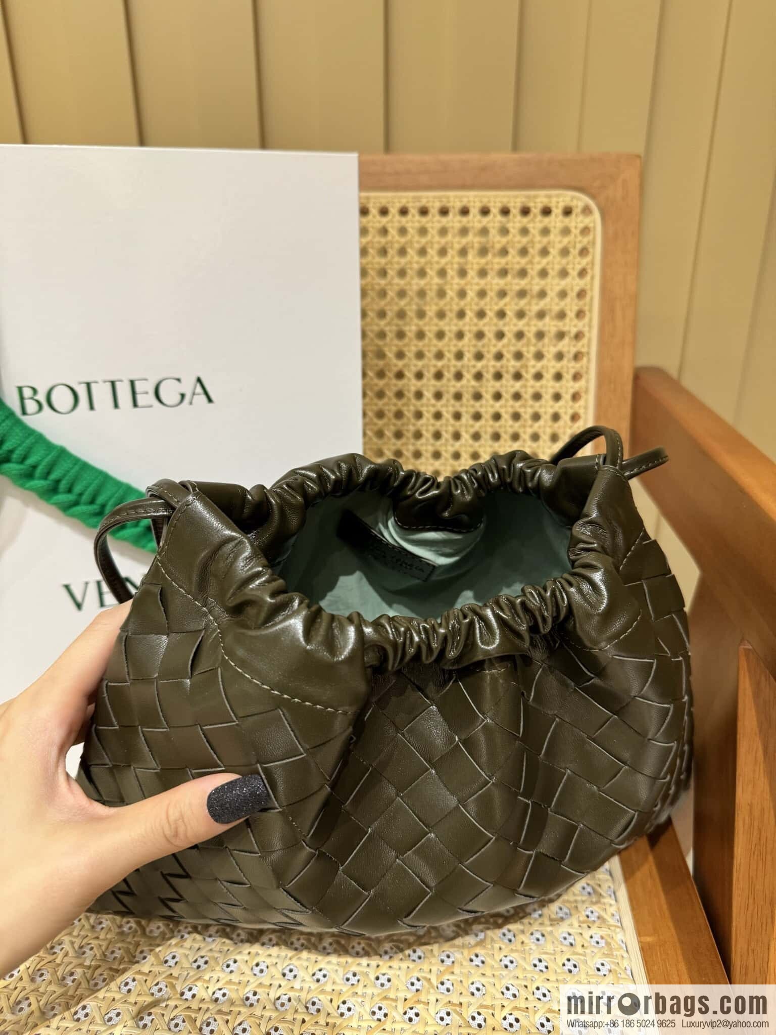 BV Medium Dustbag Clutch 796728 Khaki with Sage Green Inside