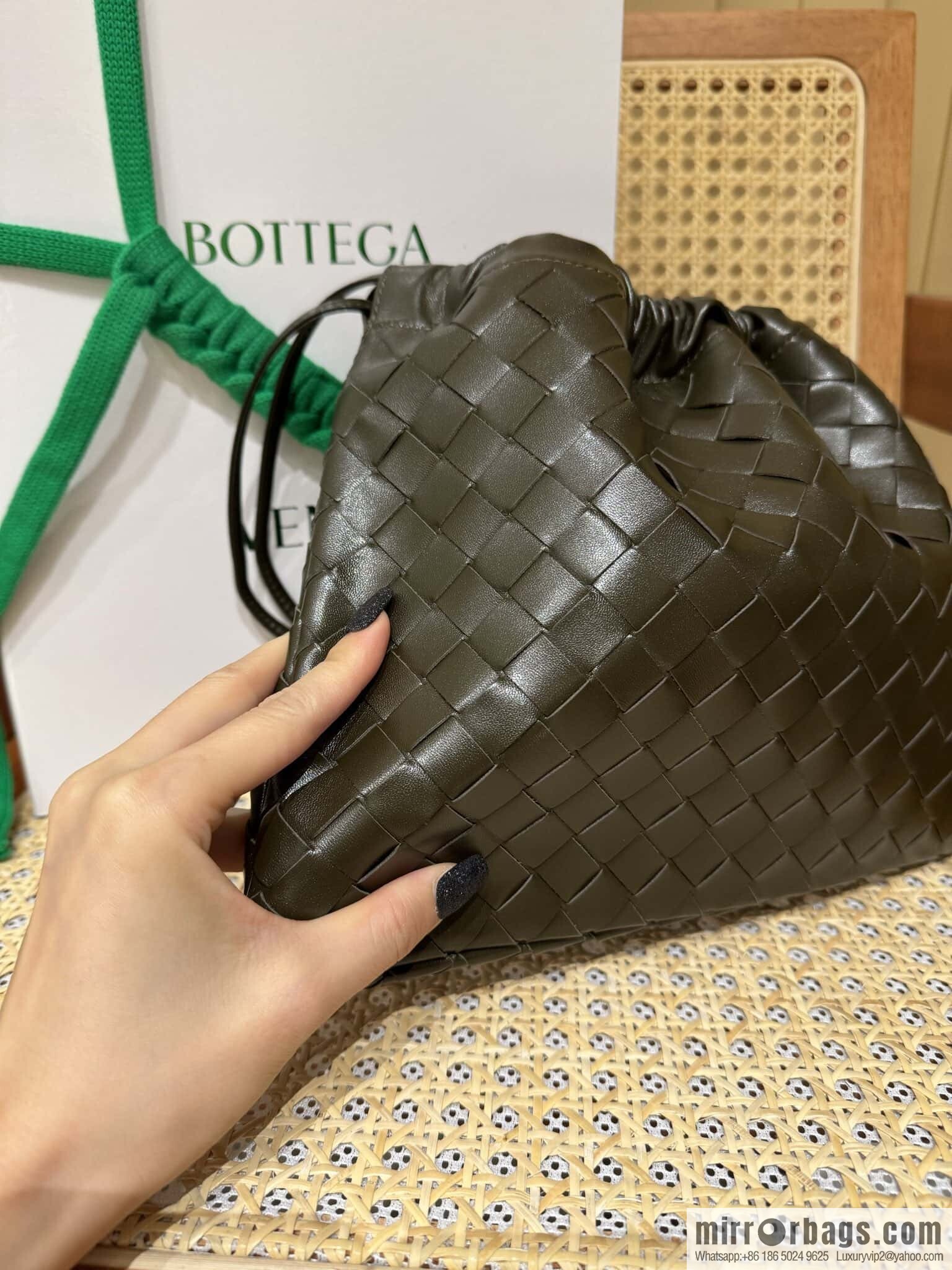 BV Medium Dustbag Clutch 796728 Khaki with Sage Green Inside