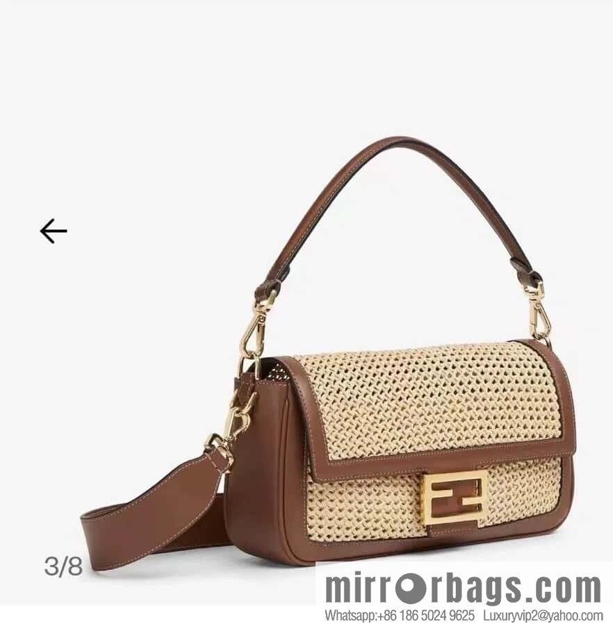 FENDI Baguette handwoven raffia handbag, model number: model number: 8666L red brown