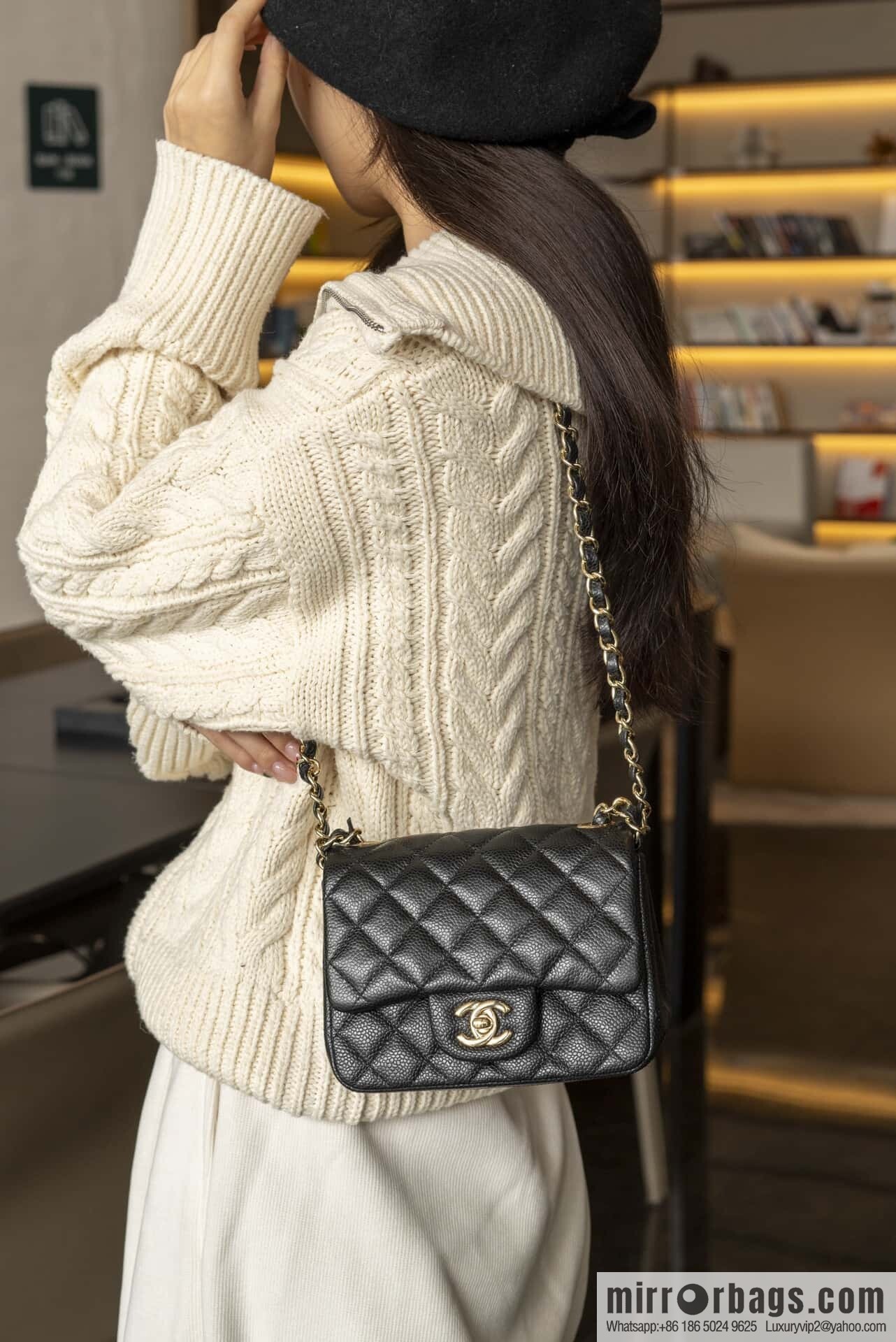 𝗖𝗹𝗮𝘀𝘀𝗶𝗰 𝗙𝗹𝗮𝗽 | genuine skin lychee pattern, Fatty Fang, black gold 🖤 A01115