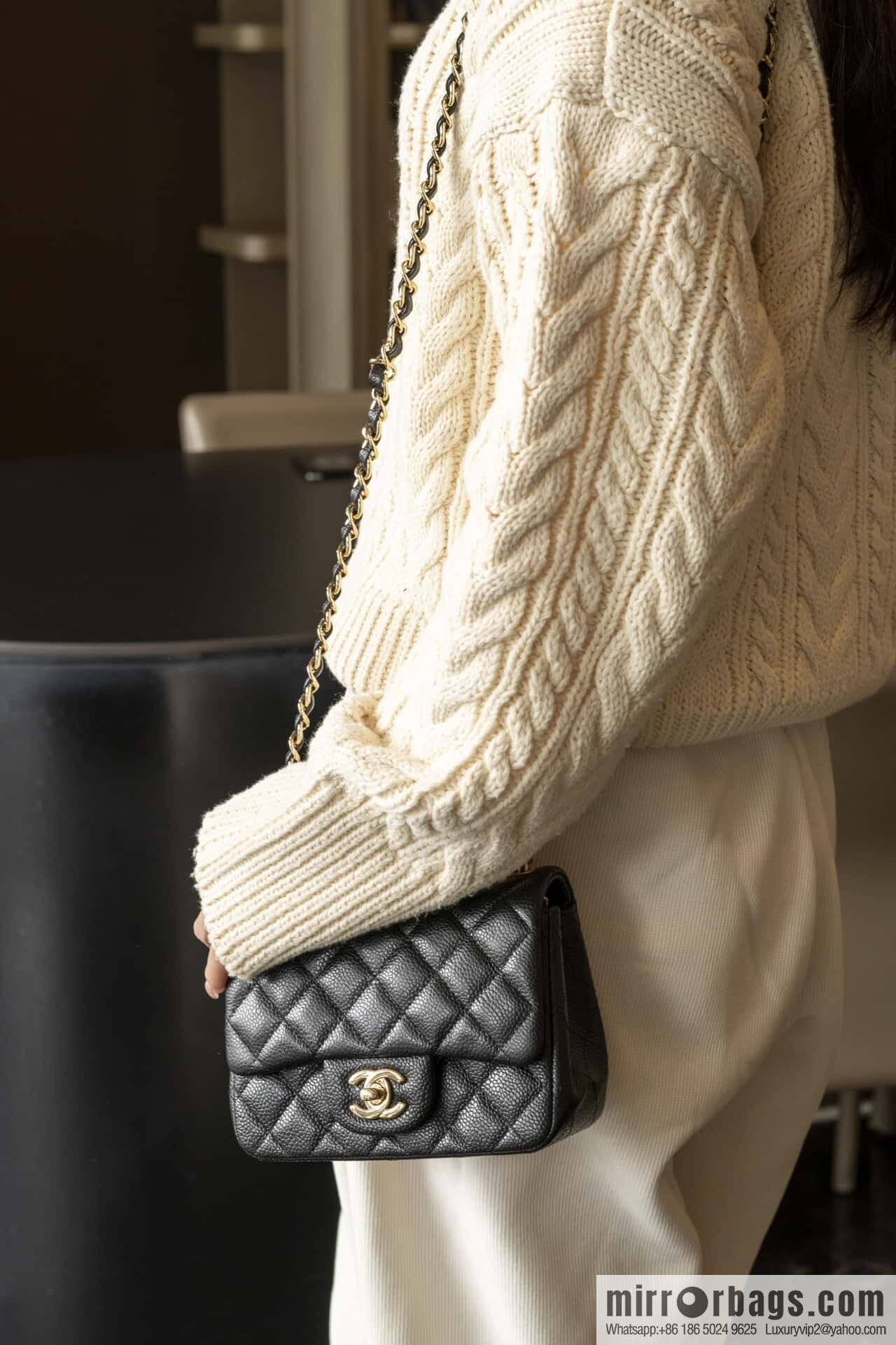 𝗖𝗹𝗮𝘀𝘀𝗶𝗰 𝗙𝗹𝗮𝗽 | genuine skin lychee pattern, Fatty Fang, black gold 🖤 A01115