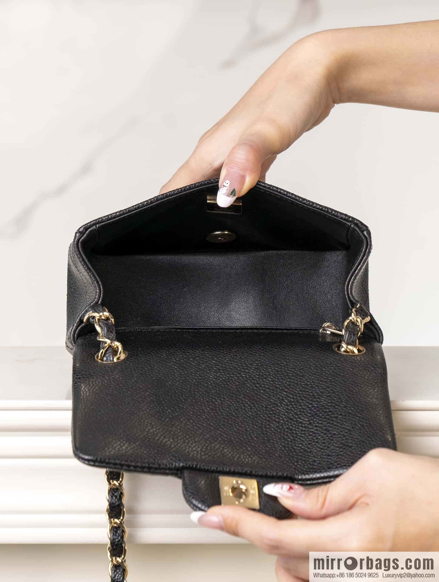 𝗖𝗹𝗮𝘀𝘀𝗶𝗰 𝗙𝗹𝗮𝗽 | genuine skin lychee pattern, Fatty Fang, black gold 🖤 A01115