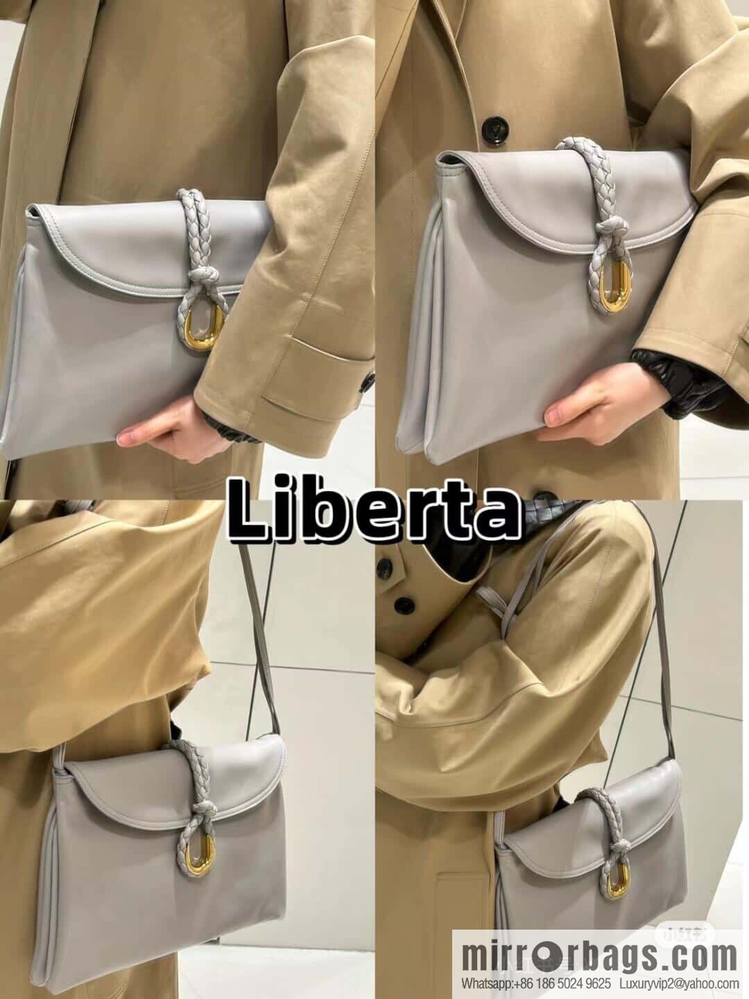 BV Large Liberta Crossbody Bag 806034 Silver Grey