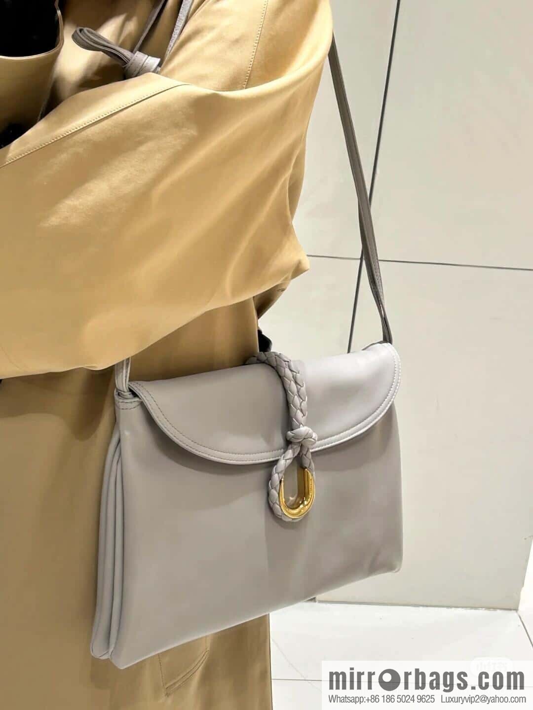 BV Large Liberta Crossbody Bag 806034 Silver Grey