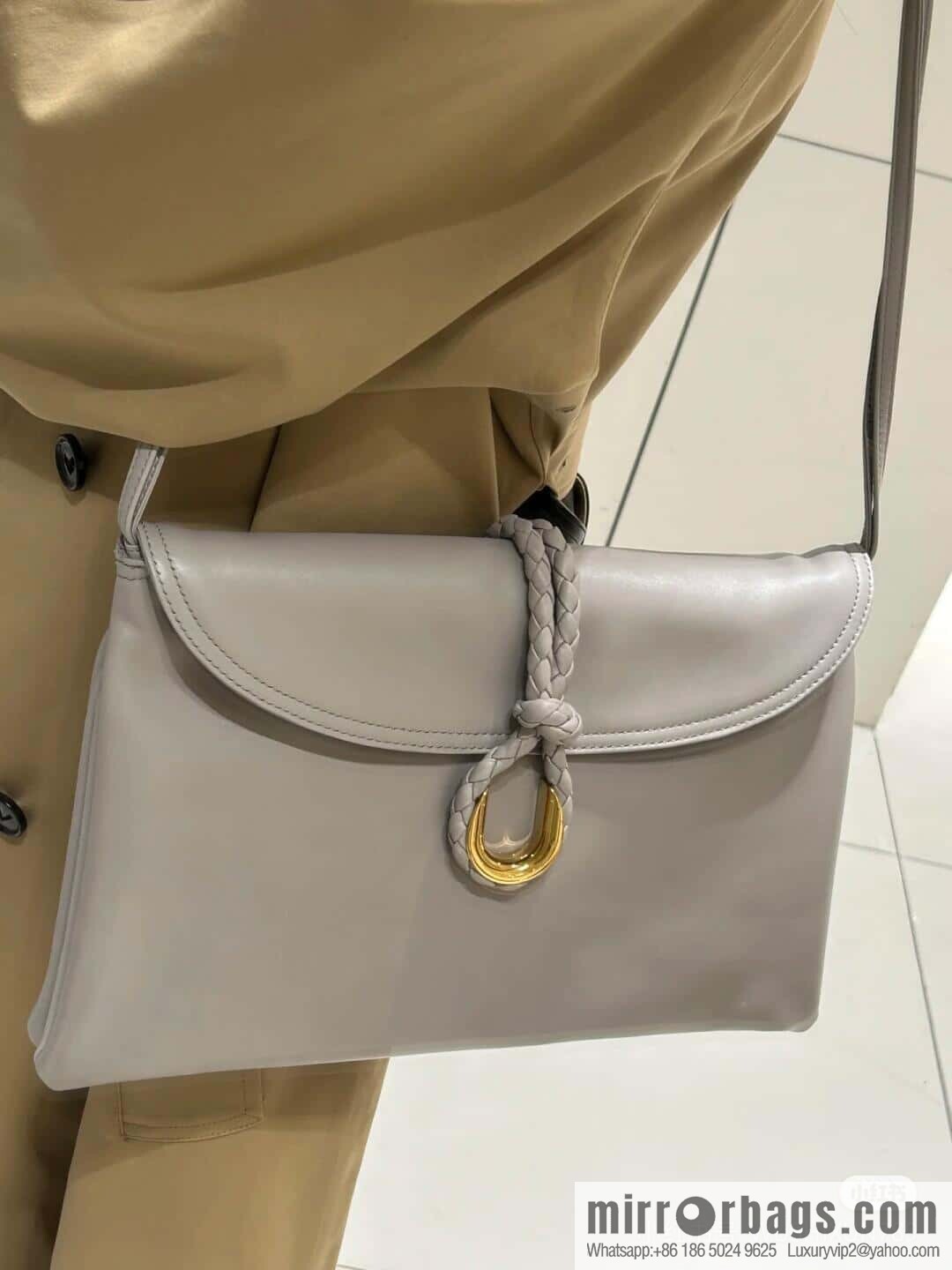 BV Large Liberta Crossbody Bag 806034 Silver Grey