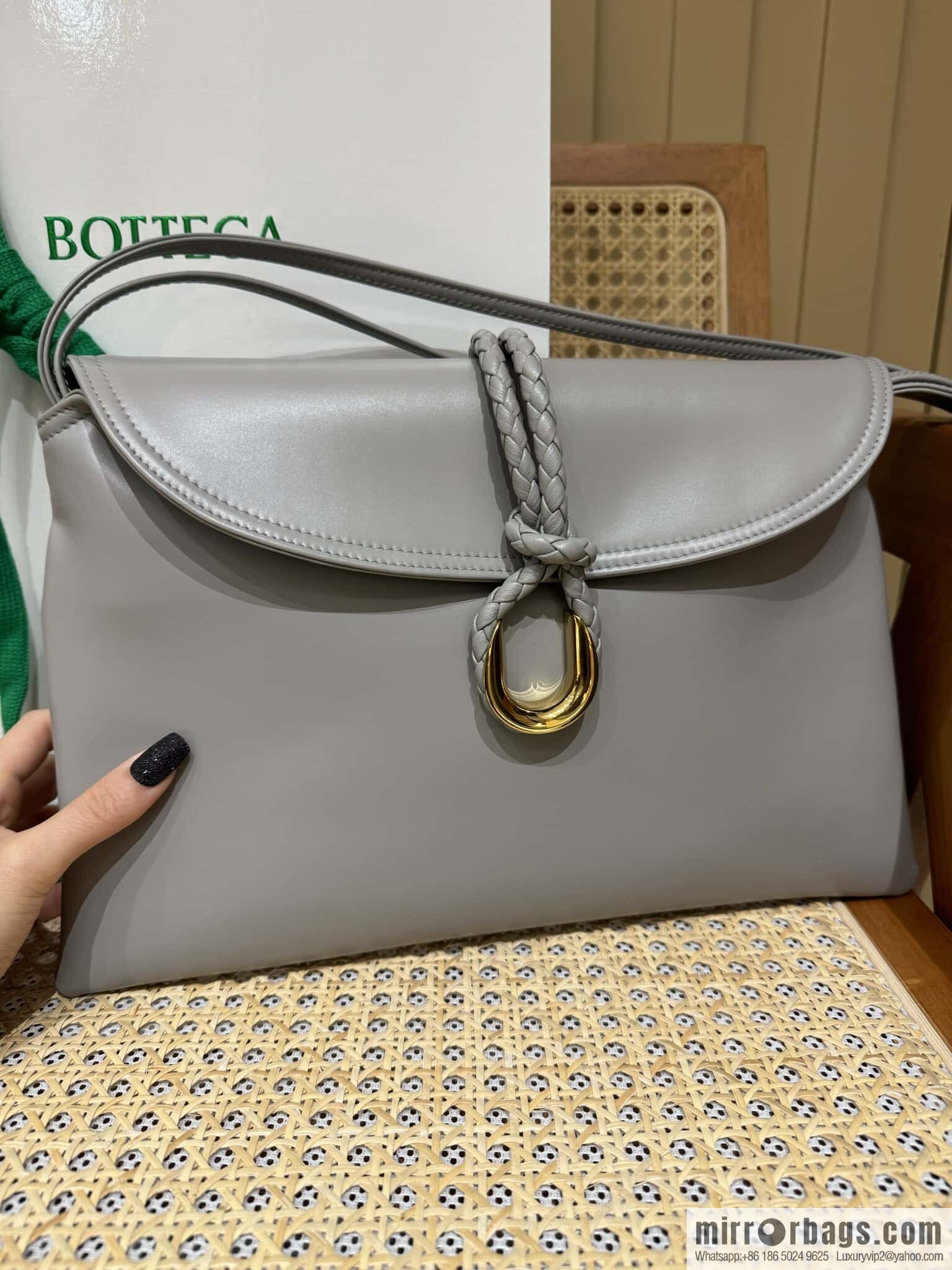 BV Large Liberta Crossbody Bag 806034 Silver Grey