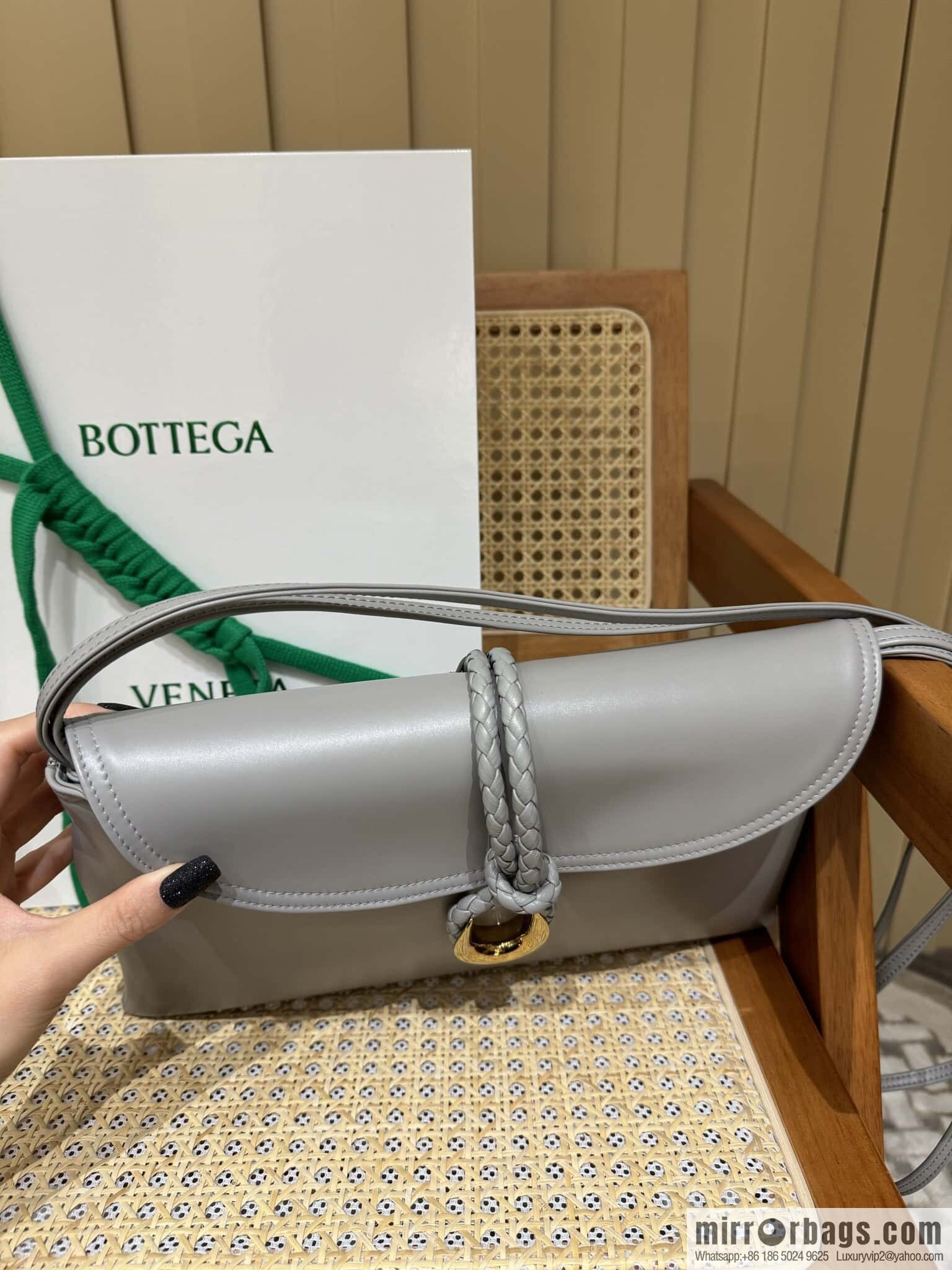 BV Large Liberta Crossbody Bag 806034 Silver Grey