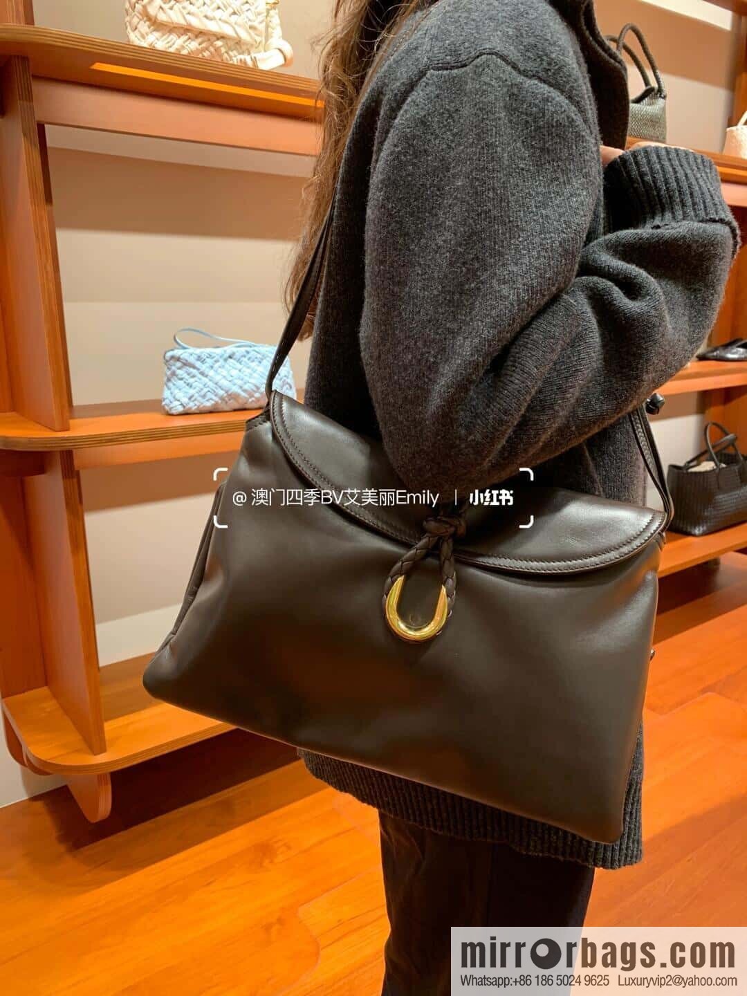 BV Large Liberta Crossbody Bag 806034 Chocolate Brown