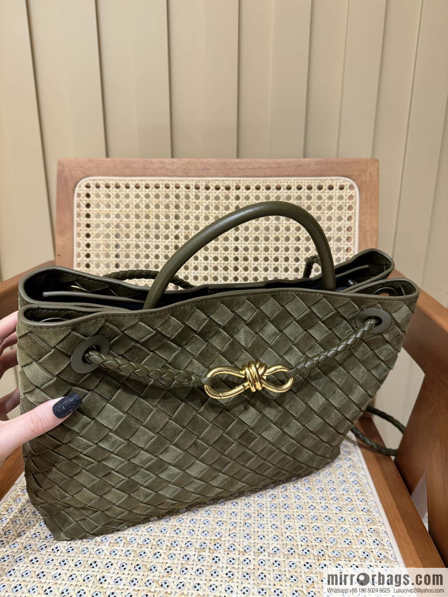 BV Medium Andiamo Handbag 766016 Suede Olive Oil Green