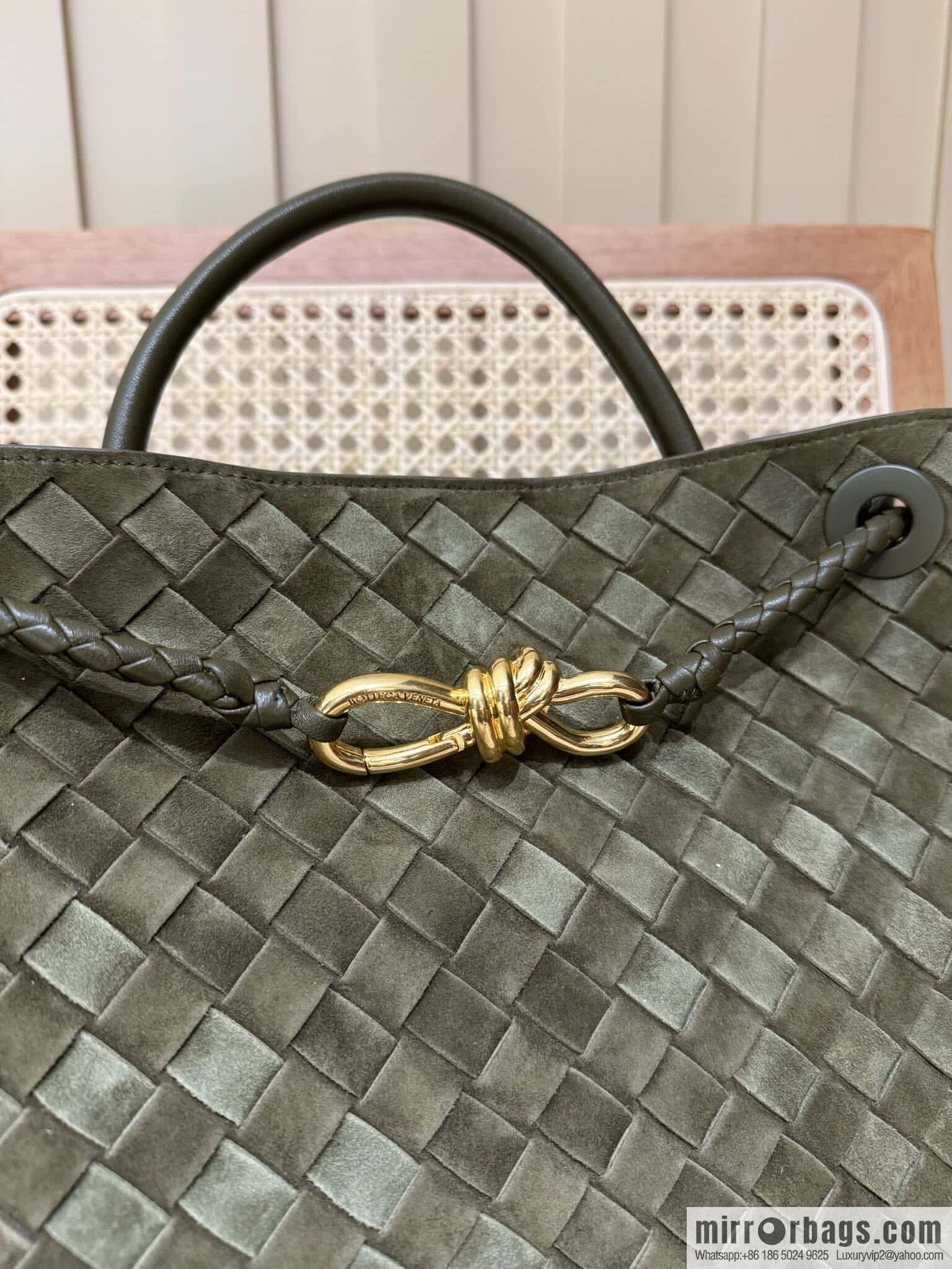 BV Medium Andiamo Handbag 766016 Suede Olive Oil Green