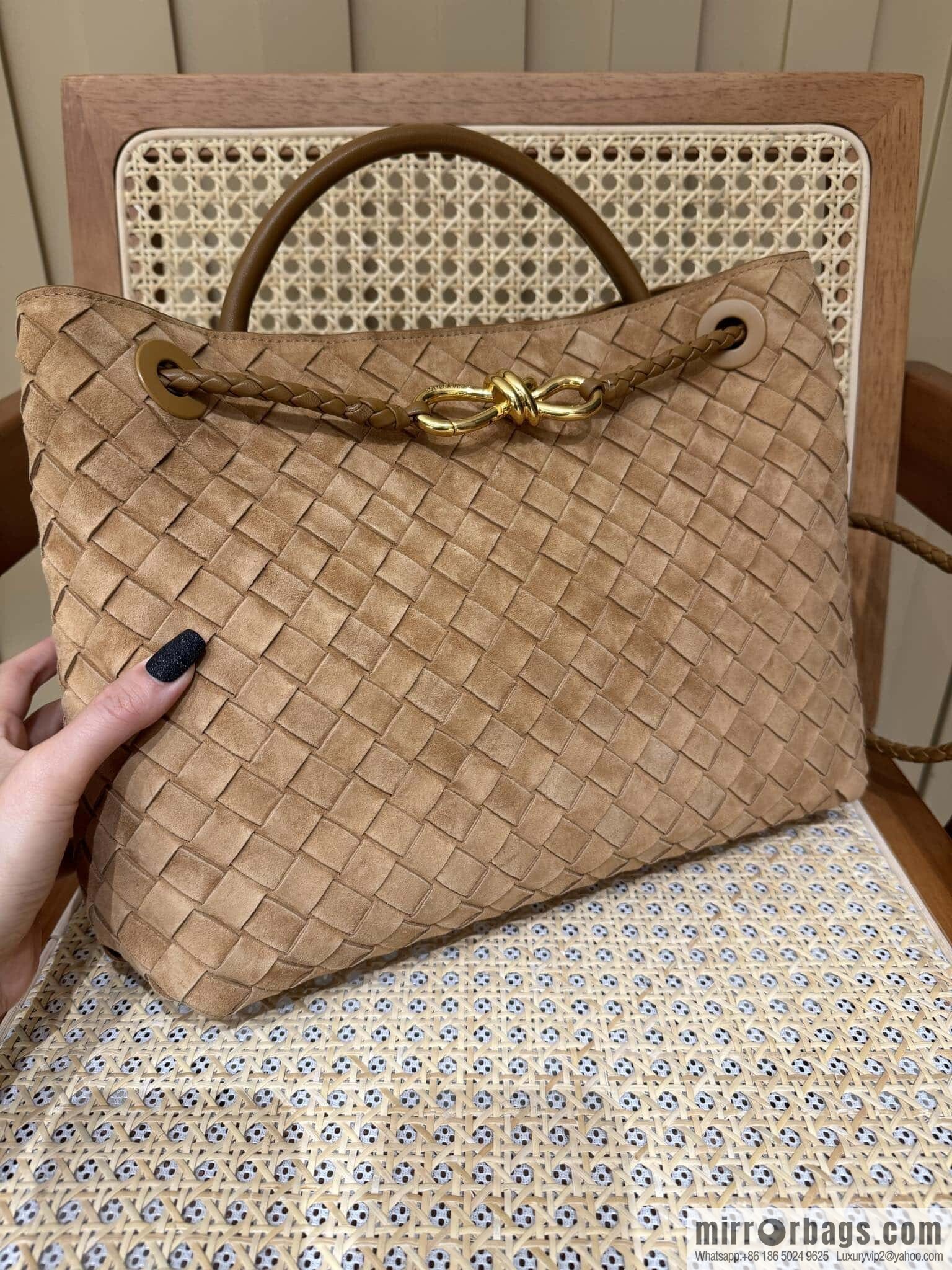 BV Medium Andiamond Handbag 766016 Suede Caramel