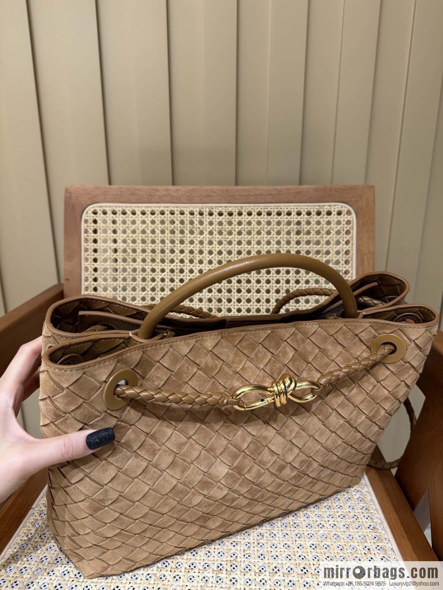 BV Medium Andiamond Handbag 766016 Suede Caramel