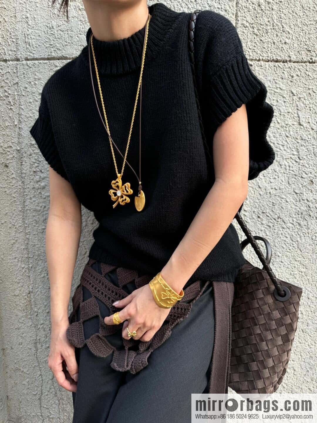 BV Medium Andiamo Tote Bag 766016 Suede Chocolate Brown