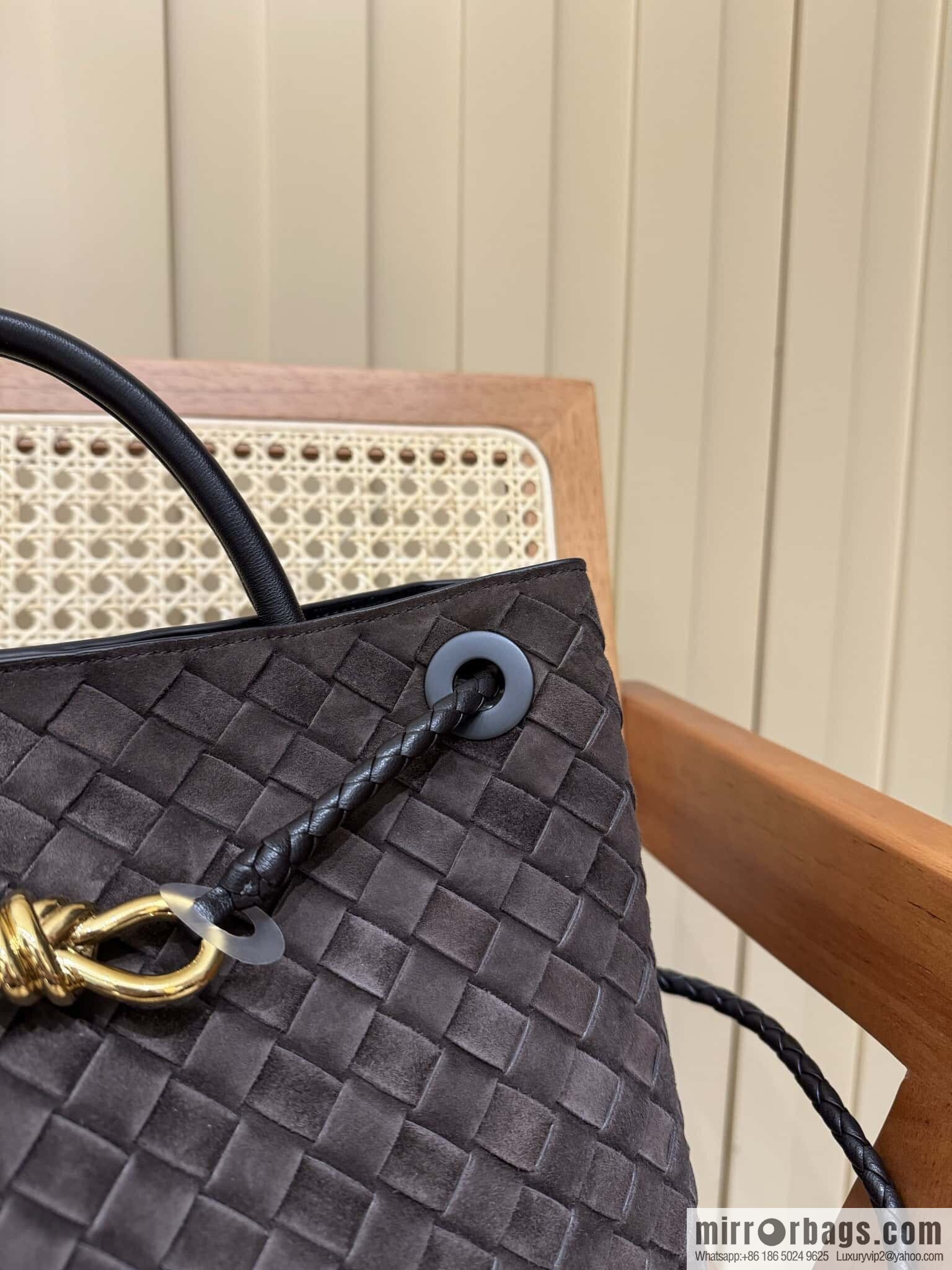 BV Medium Andiamo Tote Bag 766016 Suede Chocolate Brown