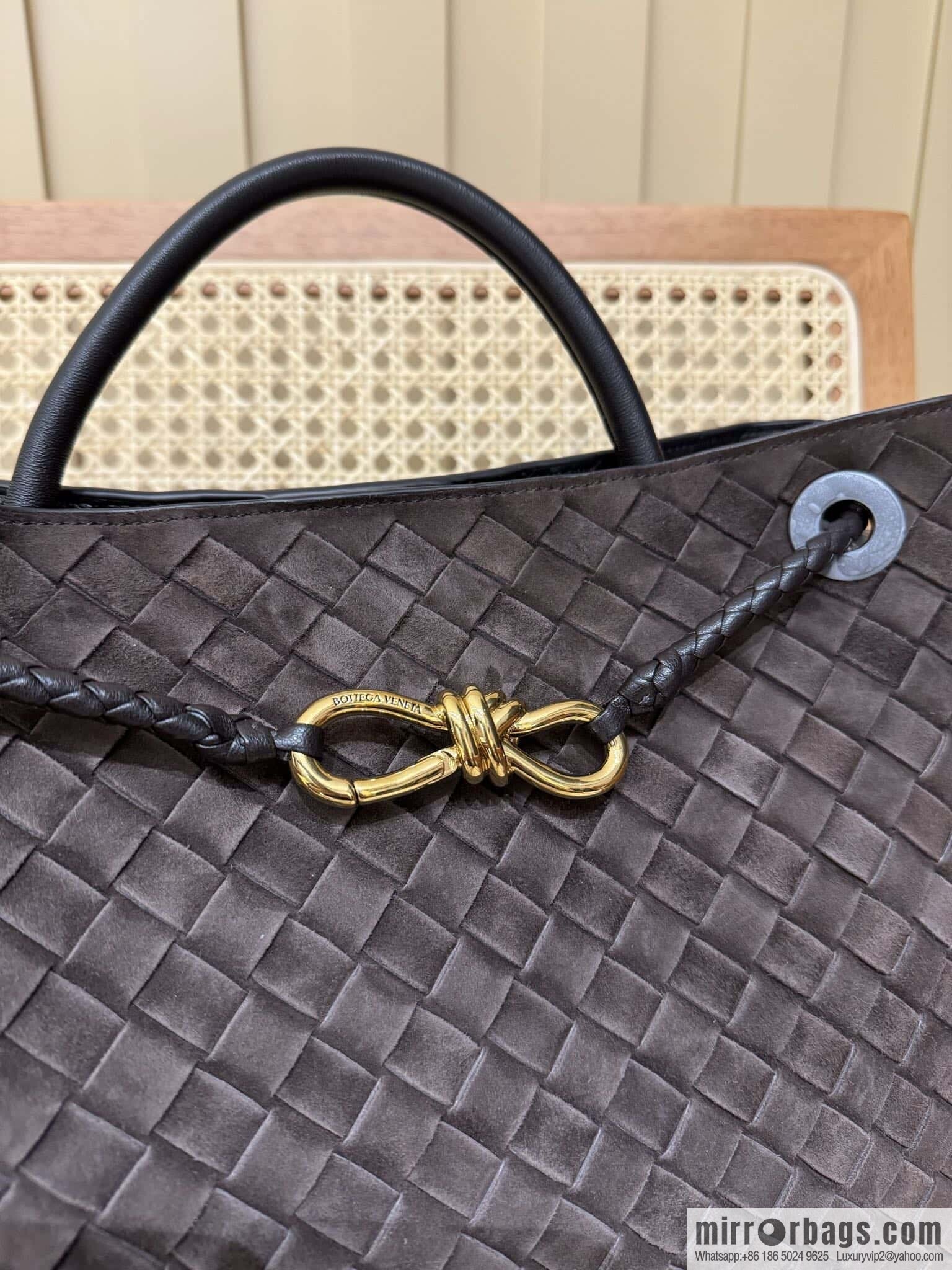 BV Medium Andiamo Tote Bag 766016 Suede Chocolate Brown