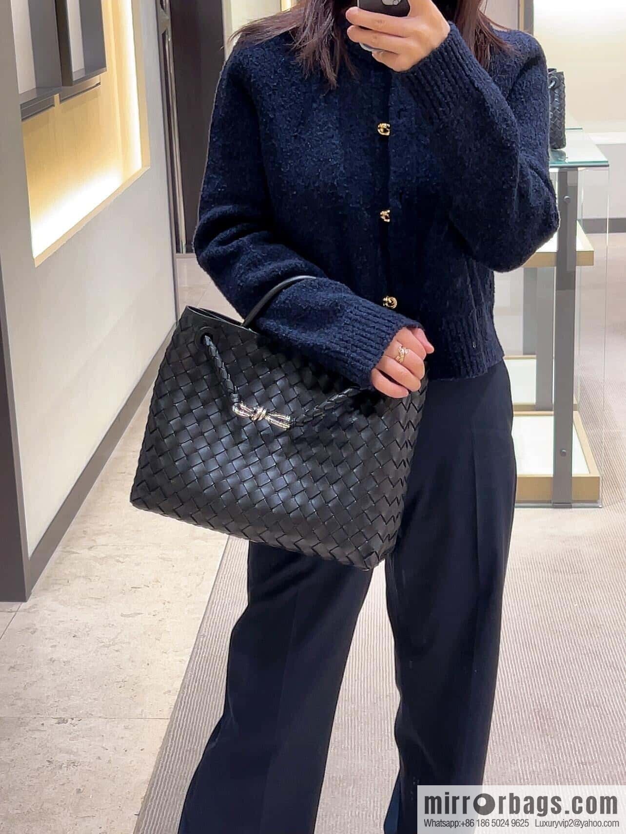 BV 🆕 Medium Andiamo Handbag 766016 Black with Silver Buckle🆕