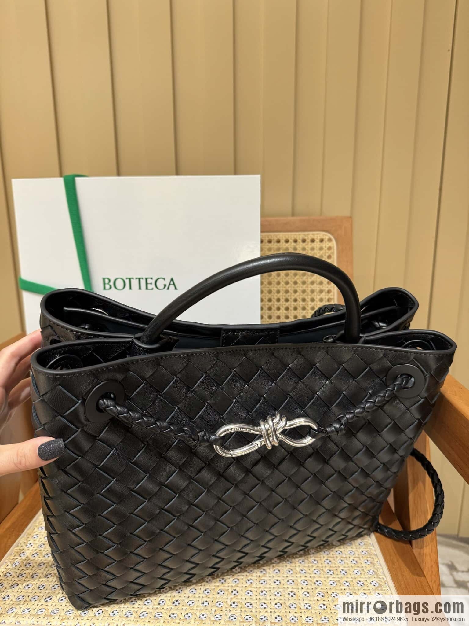 BV 🆕 Medium Andiamo Handbag 766016 Black with Silver Buckle🆕