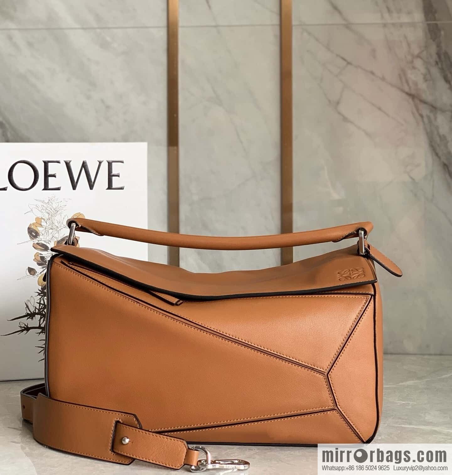 LOEWE 🎩 Mens Puzzle Large Geometric Bag 0159 Brown