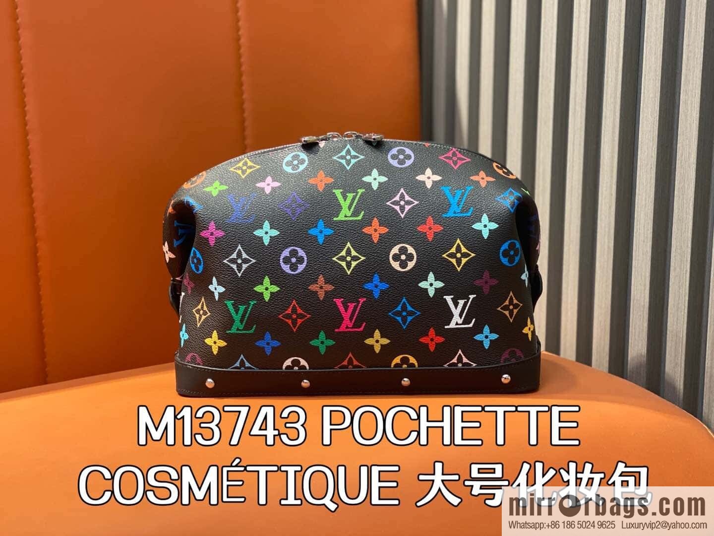 [Original single boutique] M13743 black color cosmetic bag series POCHETTE COSMÉTIQUE large cosmetic bag 2025 Murakami Takashi joint cooperation series (copy)