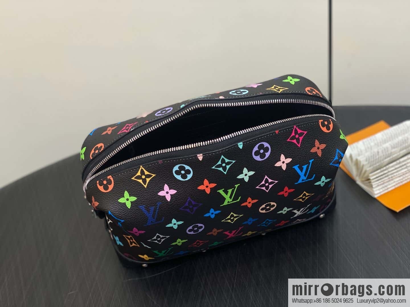 [Original single boutique] M13743 black color cosmetic bag series POCHETTE COSMÉTIQUE large cosmetic bag 2025 Murakami Takashi joint cooperation series (copy)