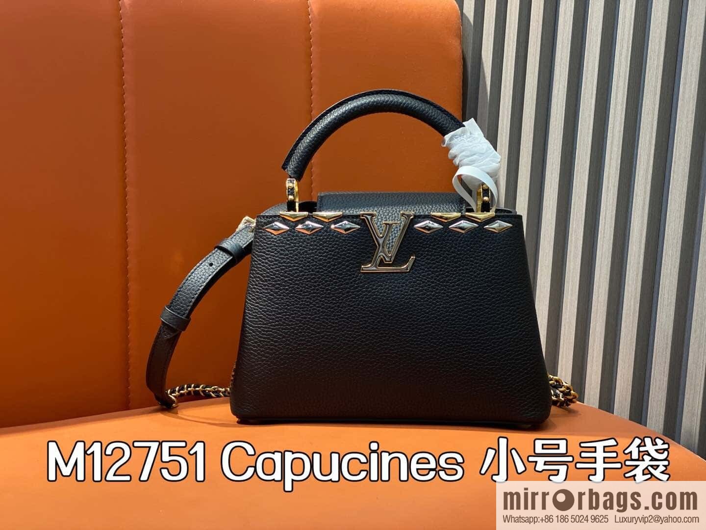 [Original order boutique] M12751 black full leather rhombus, full leather cap that English series, this Capucines small handbag